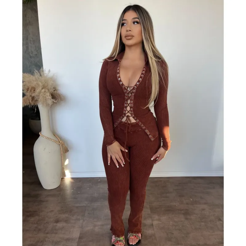 Selena 2 Piece Set (Brown) sold by OOTDFash