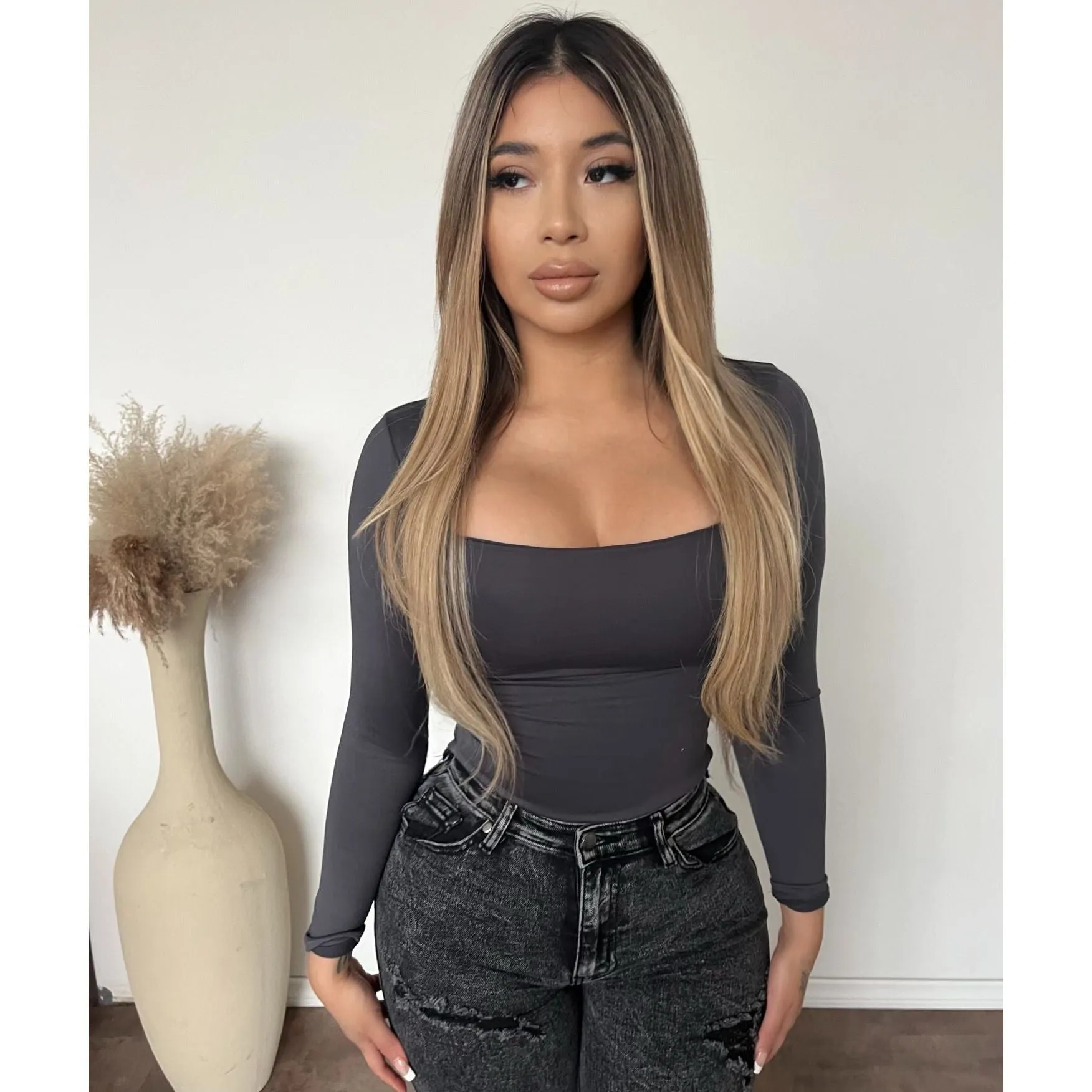 Melena Basic Top (Charcoal) sold by OOTDFash