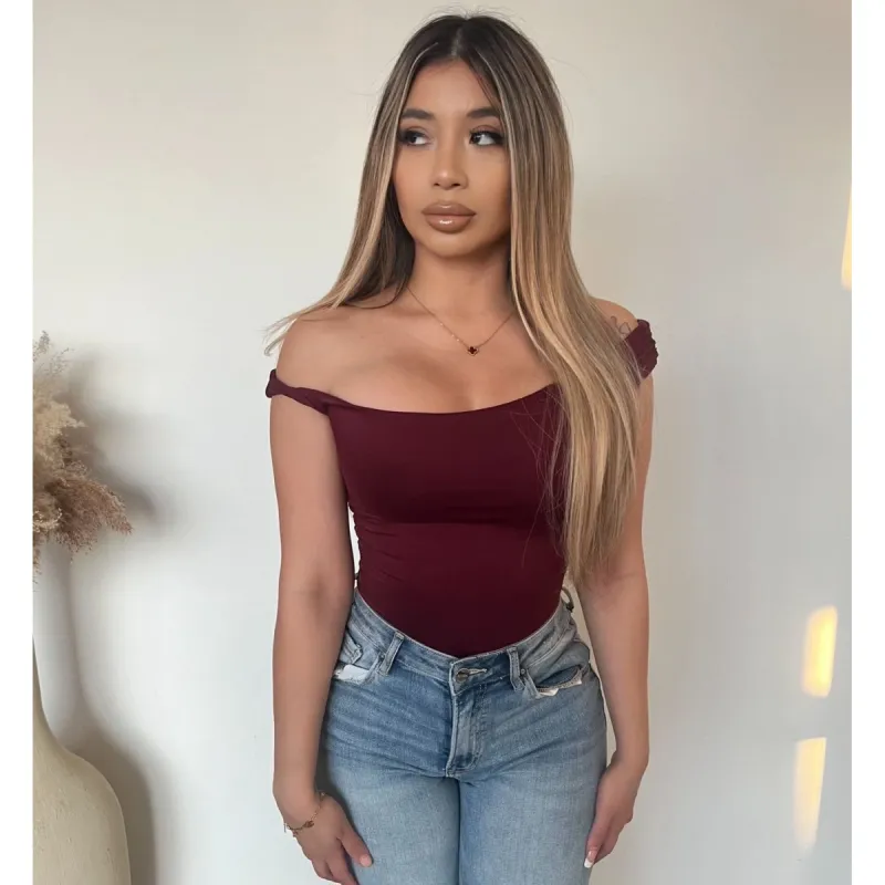 Bella Off Shoulder Top (Burgundy) sold by OOTDFash
