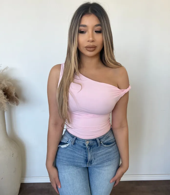Jamie One Shoulder Top (Pale Pink) sold by OOTDFash
