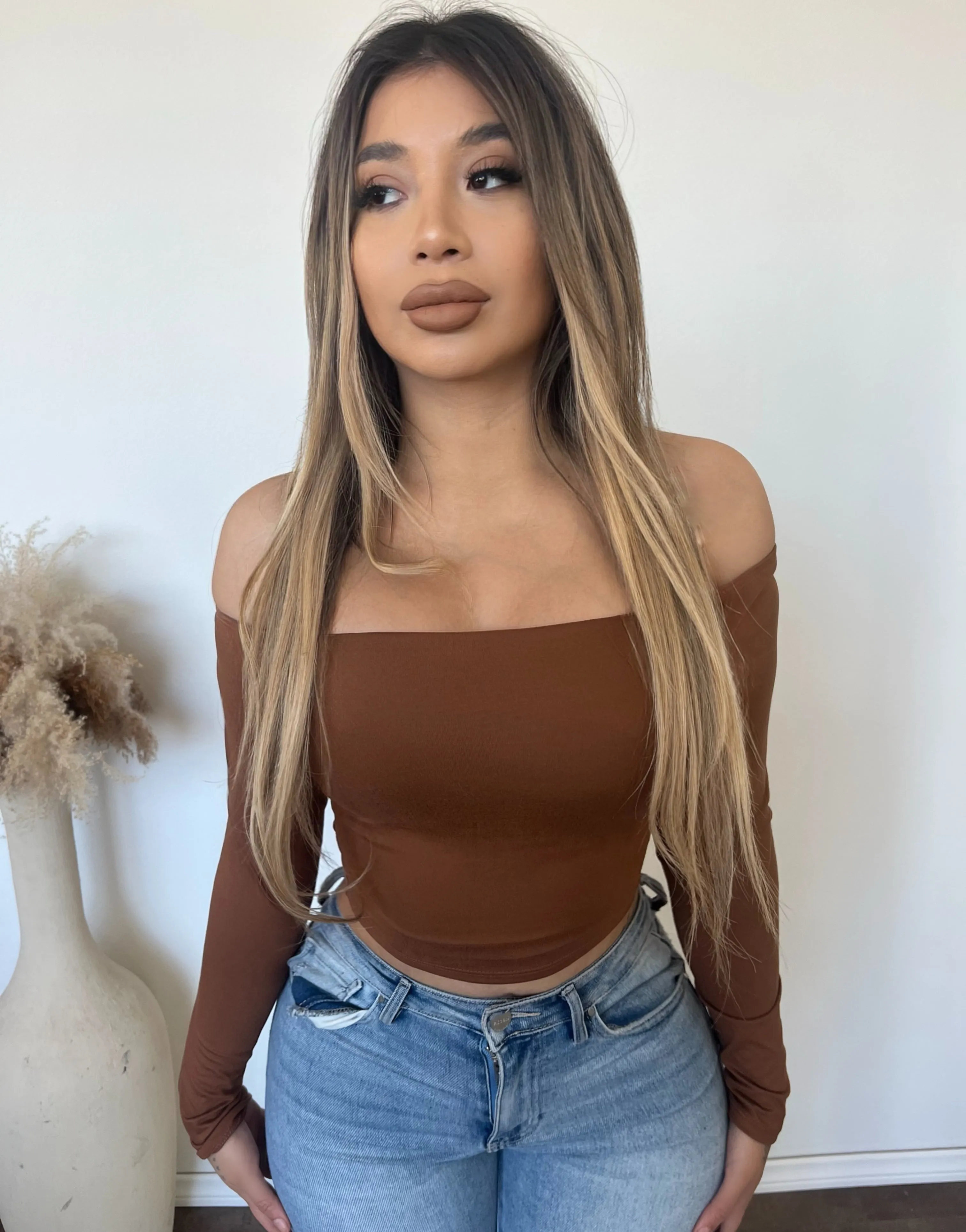 Nena Cropped Long Sleeve (Brown) sold by OOTDFash