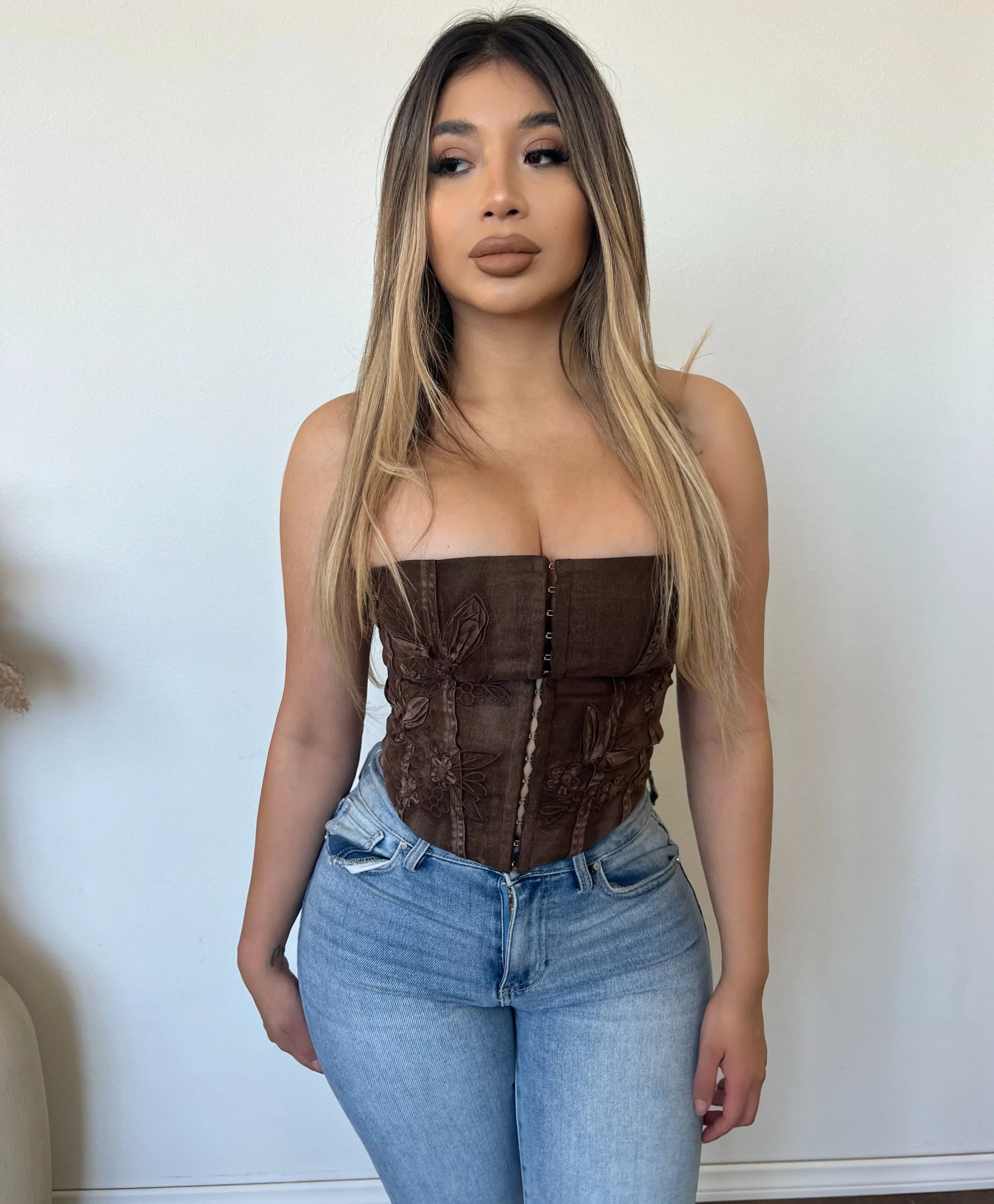 Bruna Wash Corset Top (Brown) sold by OOTDFash