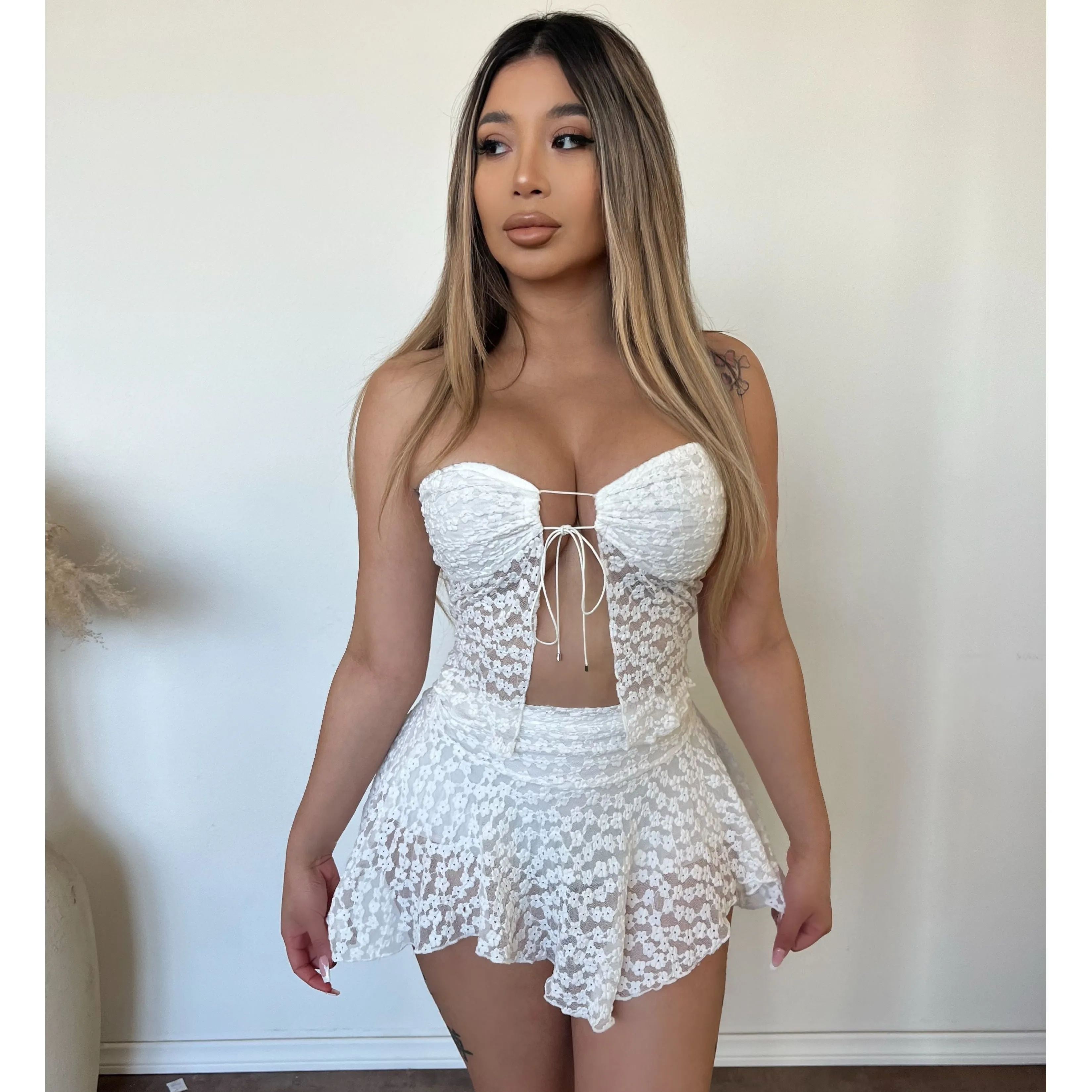 Doreen Mini Skirt Set (ivory) sold by OOTDFash