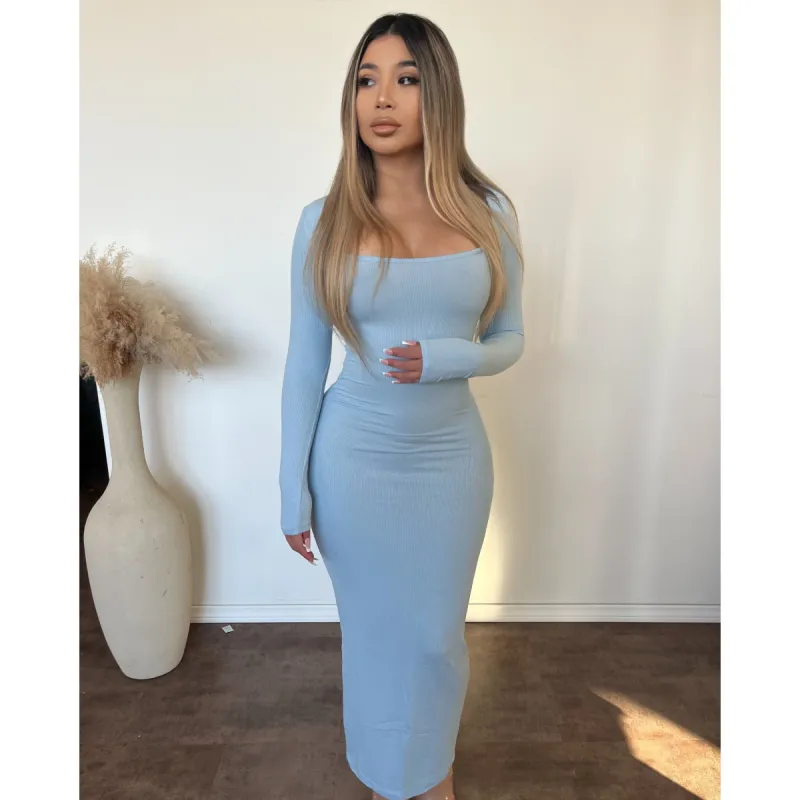 Jacky Long Sleeve Dress (Celeste Blue) sold by OOTDFash