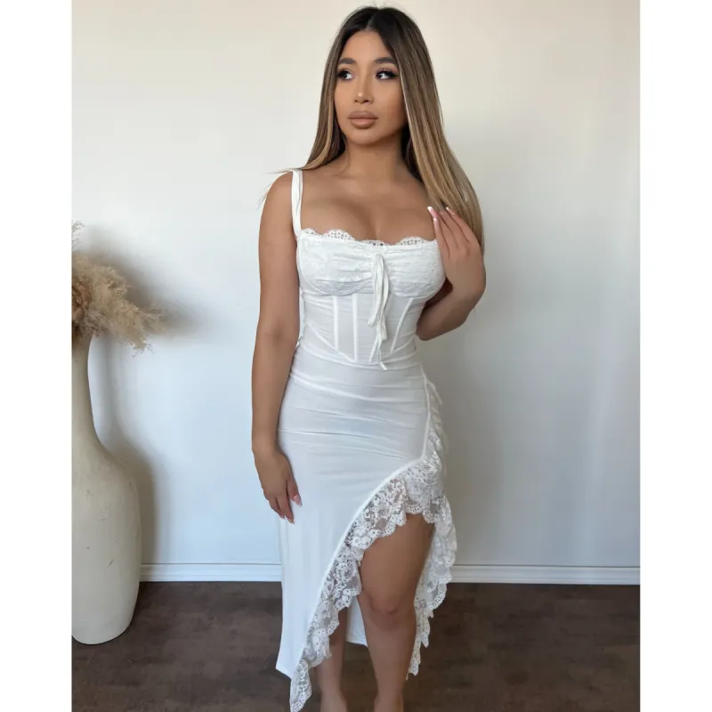 Giana Slit Dress (White) sold by OOTDFash