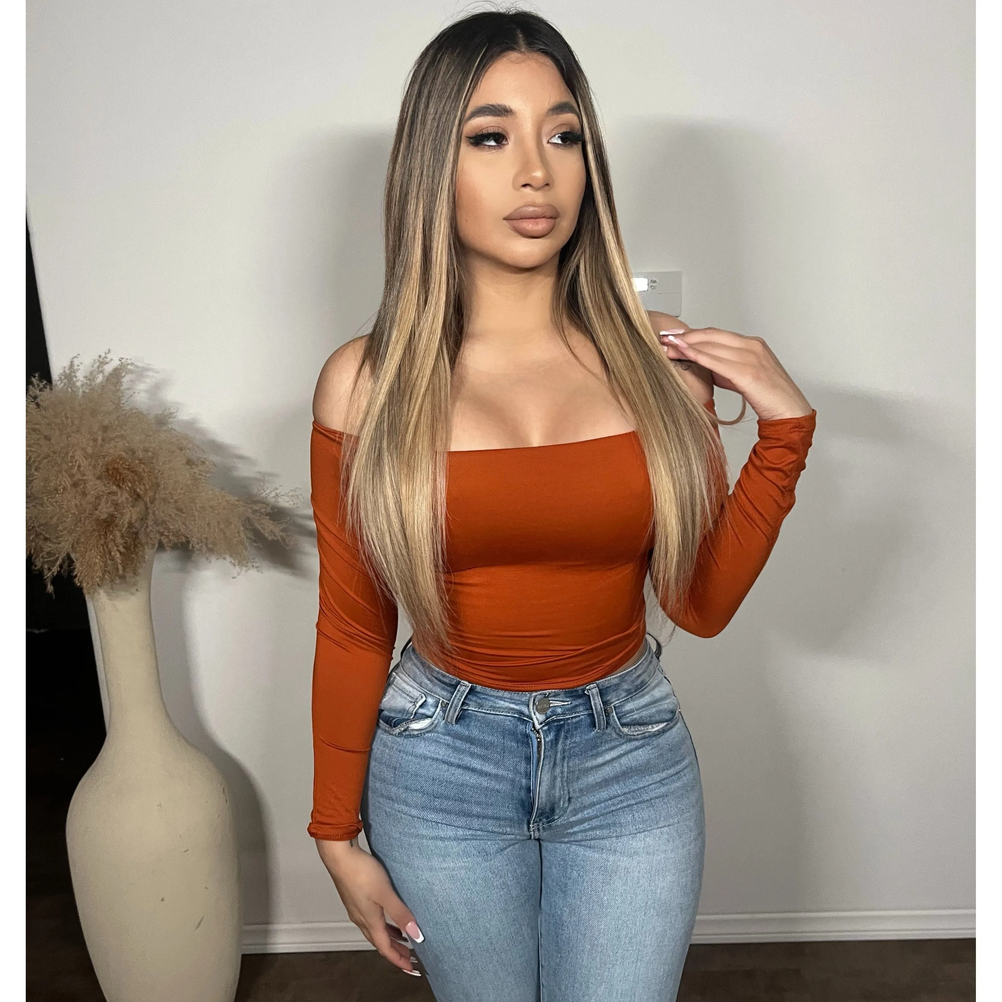 Nena Cropped Long Sleeve (Pumkin) sold by OOTDFash