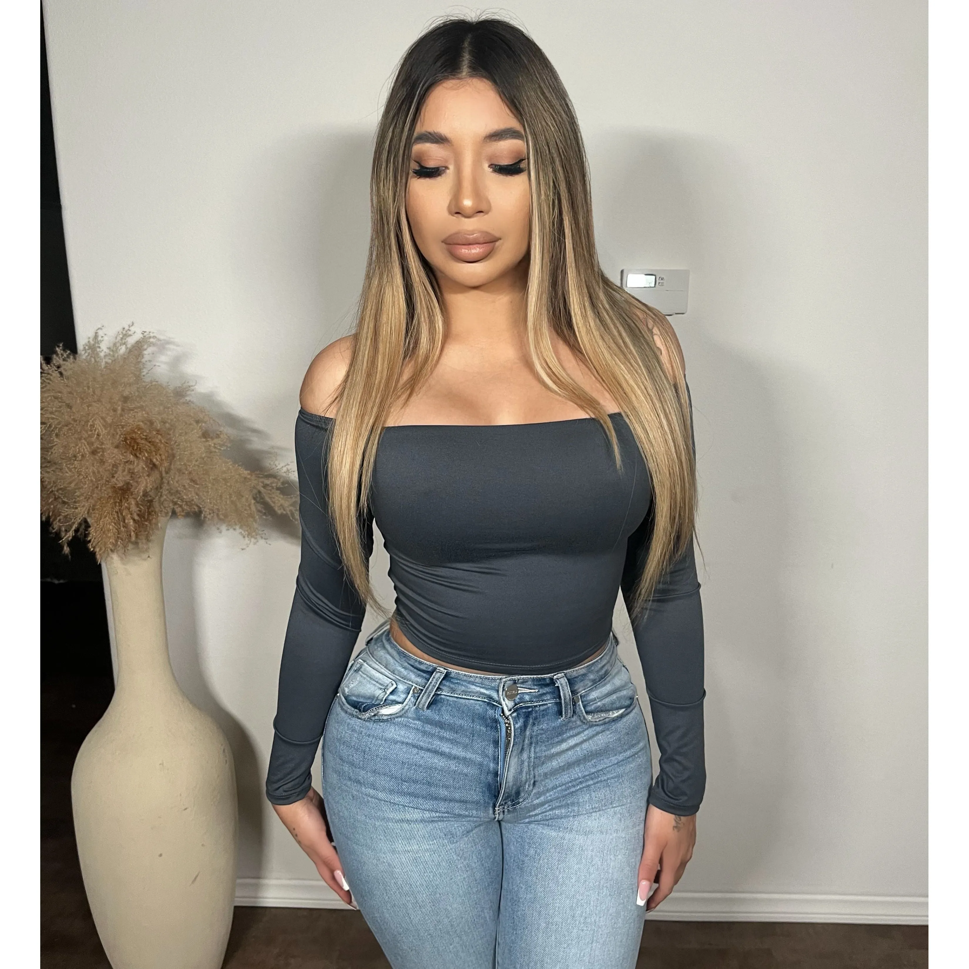 Nena Cropped Long Sleeve (Grey) sold by OOTDFash