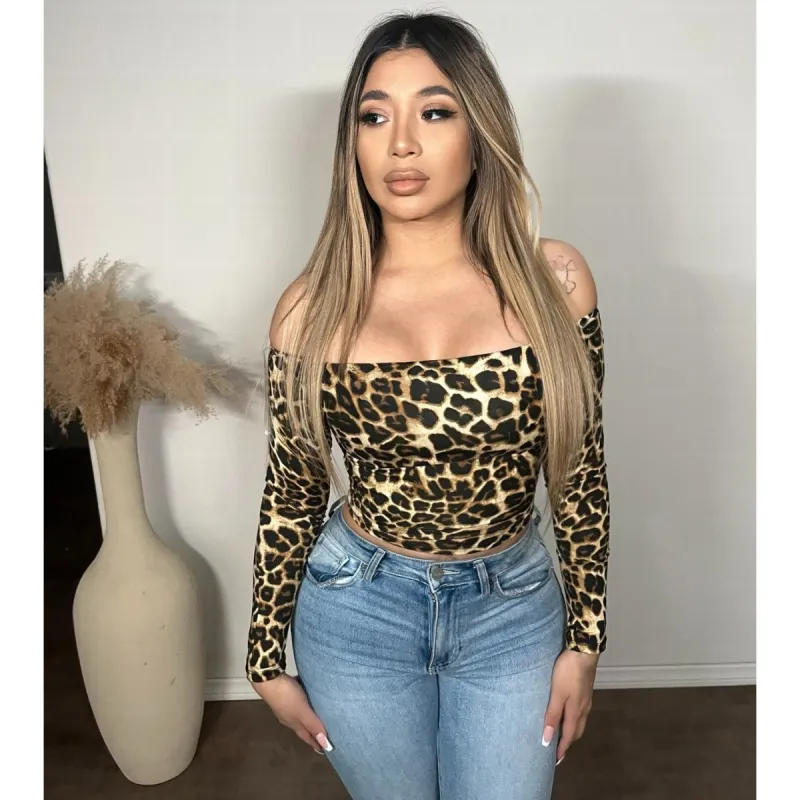 Nena Cropped Long Sleeve (Cheetah) sold by OOTDFash