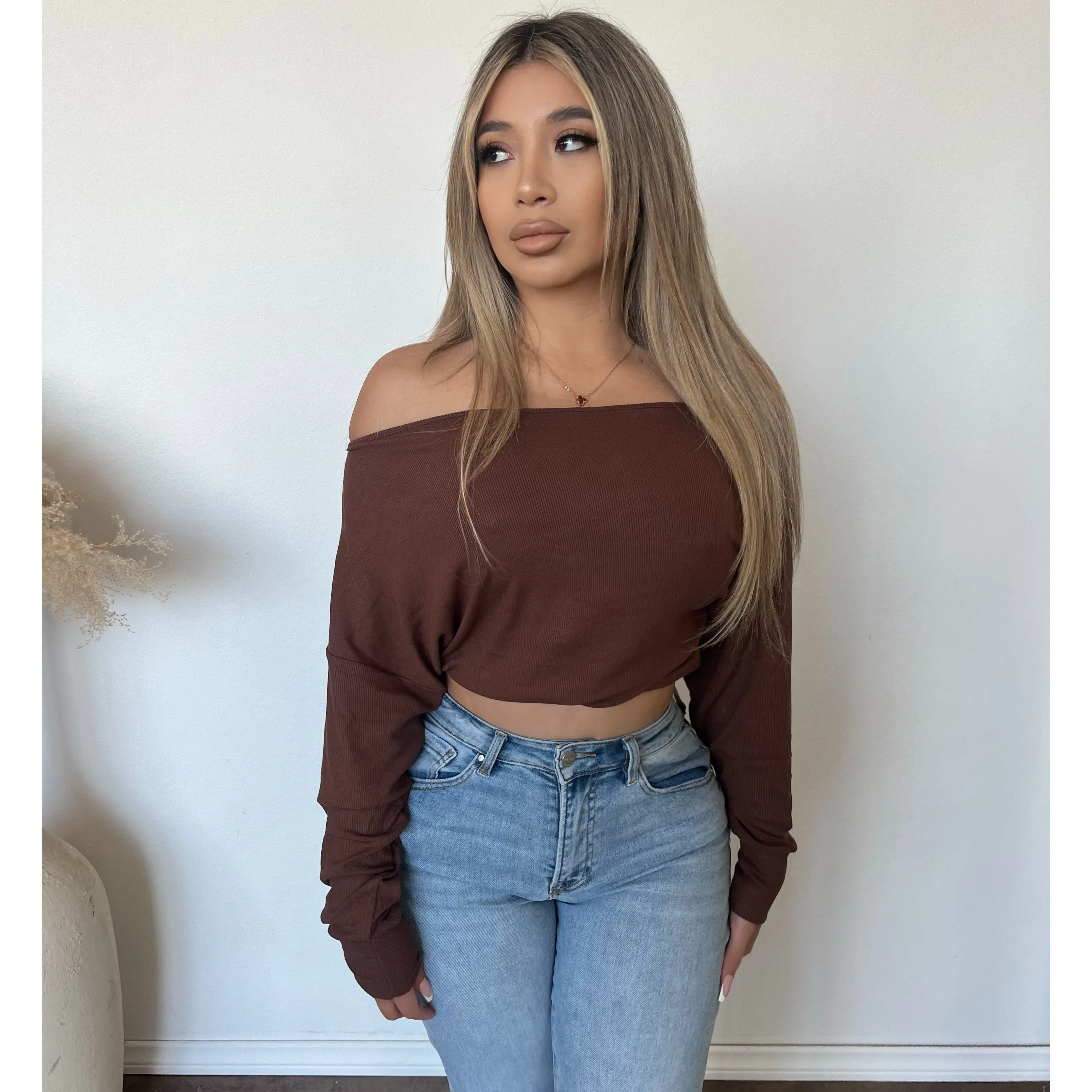 Mila off Shoulder Top (Cocoa) sold by OOTDFash