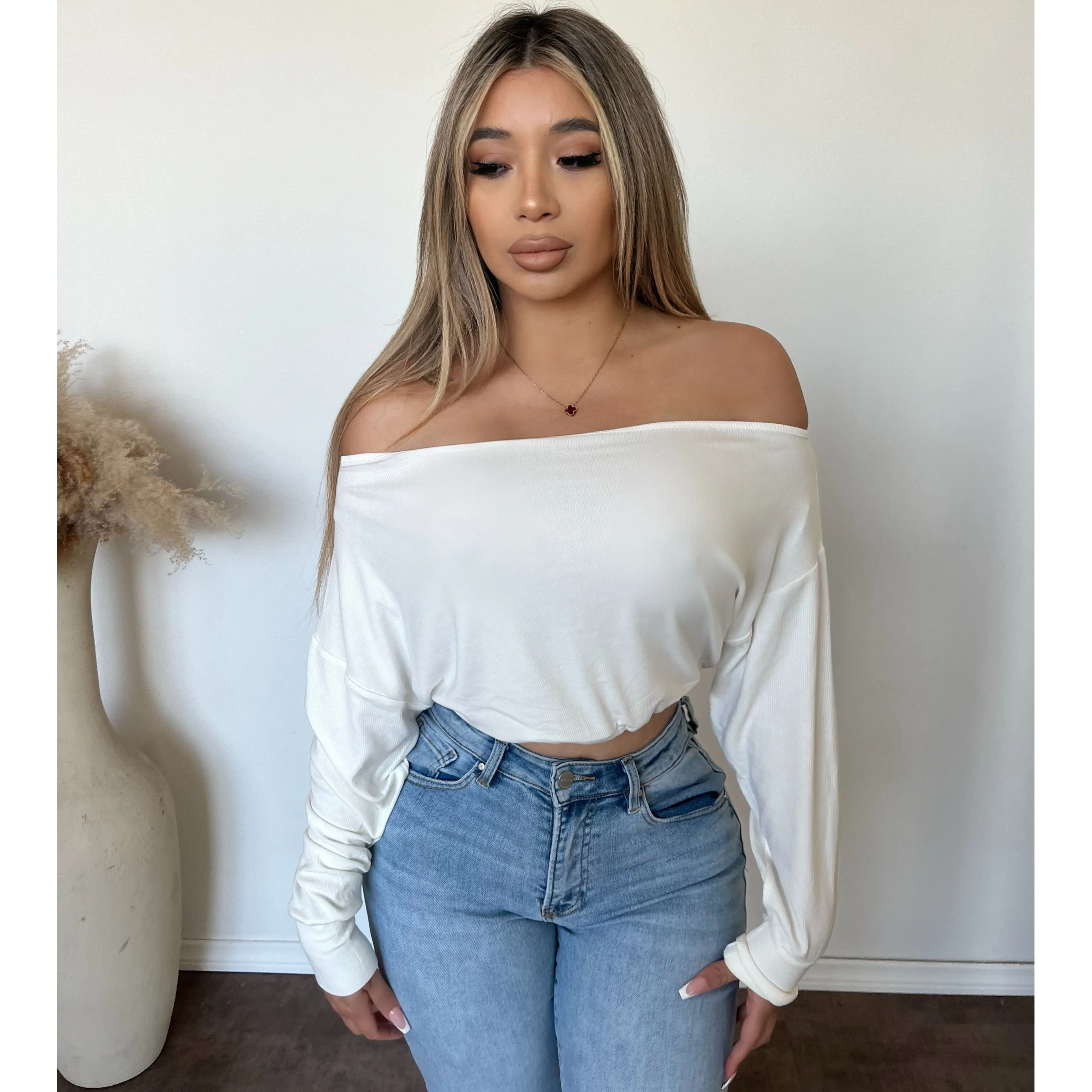 Mila off Shoulder Top (Bone) sold by OOTDFash