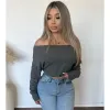 Mila off Shoulder Top (Heather Charcoal) sold by OOTDFash