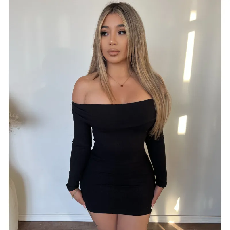 Sofie Off Shoulder Dress (Black) sold by OOTDFash
