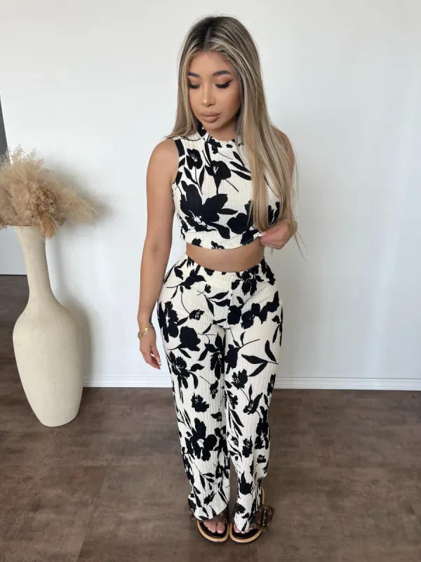 Diana Tank Pants Set (Black/White Floral) sold by OOTDFash