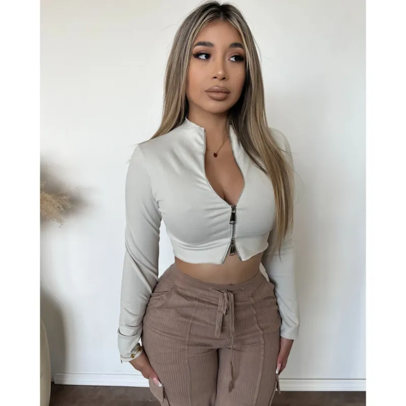 Jasmine Zip Up Jacket (Bone) sold by OOTDFash