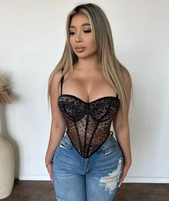 Emily Leopard Corset Top (Brown) sold by OOTDFash