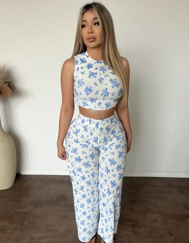 Diana Tank Pants Set (Blue Floral) sold by OOTDFash