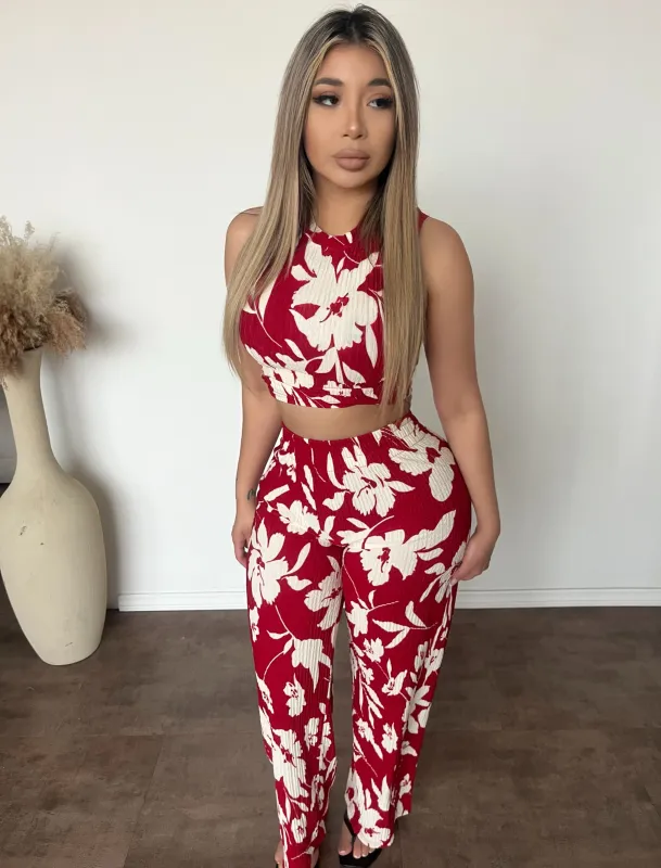 Diana Tank Pants Set (Red Floral) sold by OOTDFash