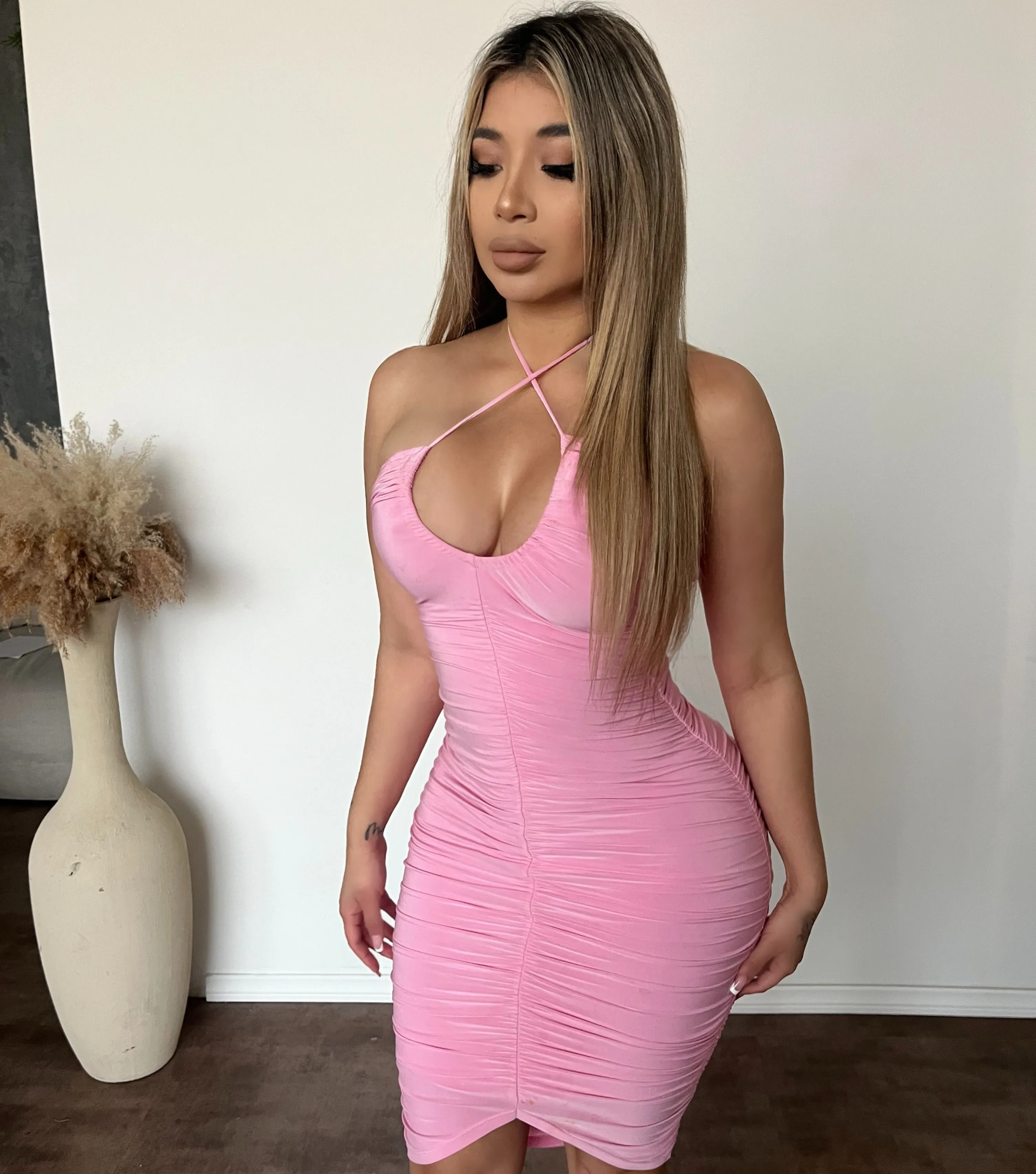 Lia Midi Dress (Light Pink) sold by OOTDFash