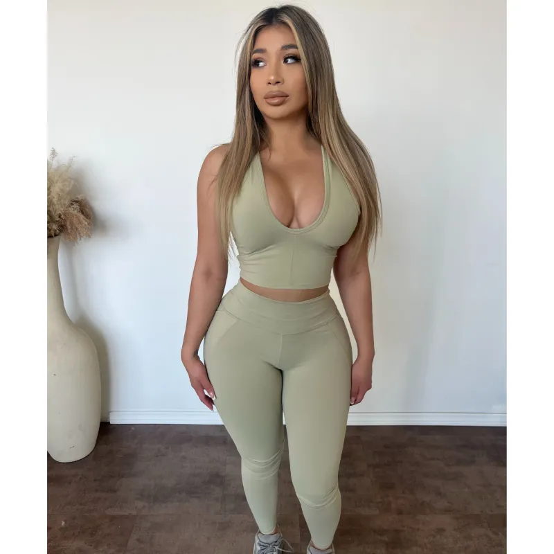 Amelia High Waist Leggings (Green Khaki) sold by OOTDFash