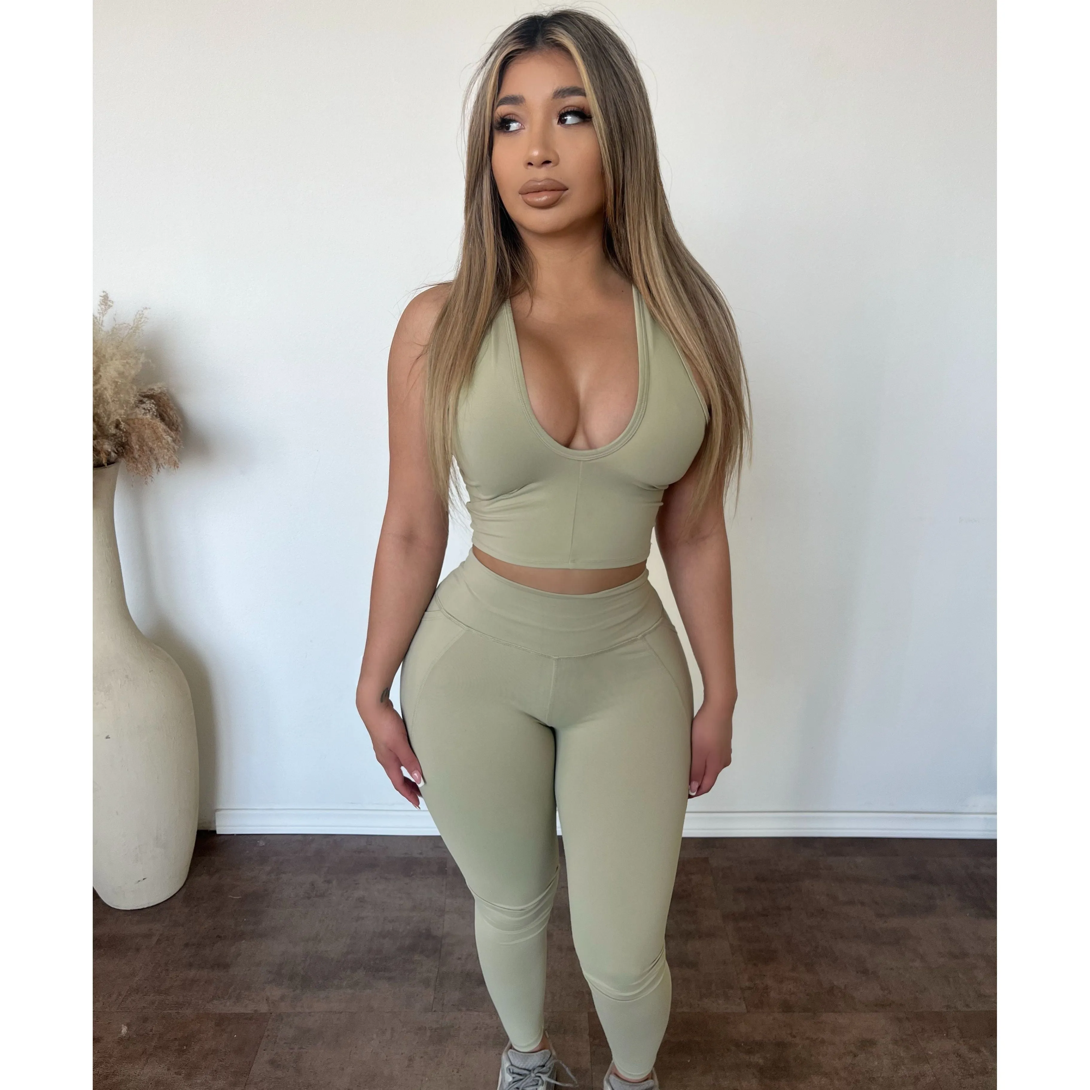 Amelia High Waist Leggings (Green Khaki) sold by OOTDFash