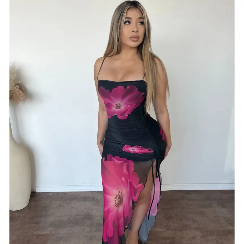 Sienna Long Dress (Pink/Black) sold by OOTDFash