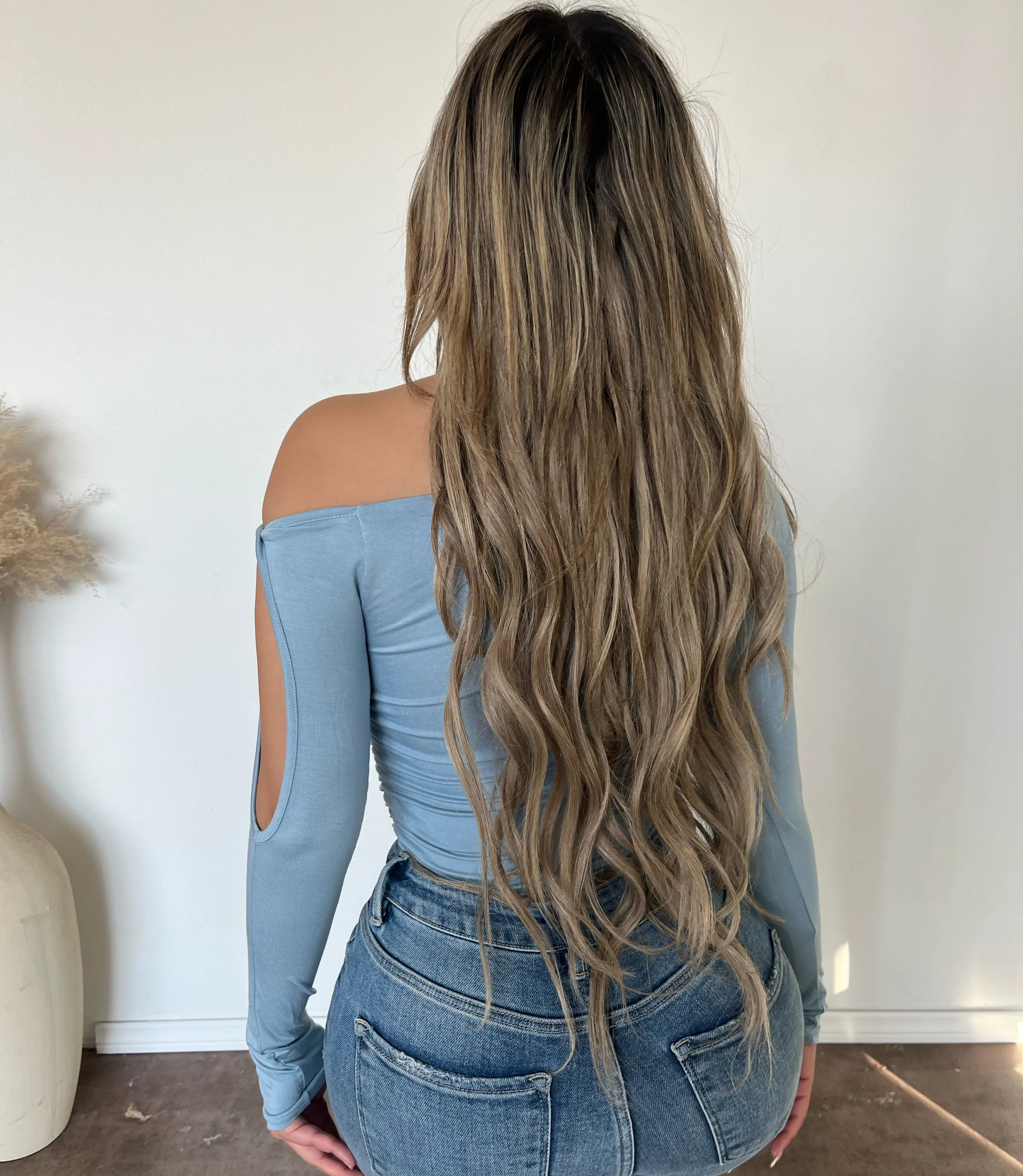 Angelica Ruched Off Shoulder Top (Soft Chambray) sold by OOTDFash product image thumbnail 2