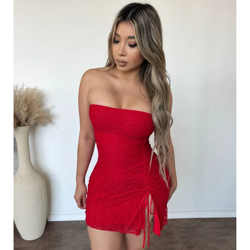 Rebecca Lace Mini Dress (Red) sold by OOTDFash