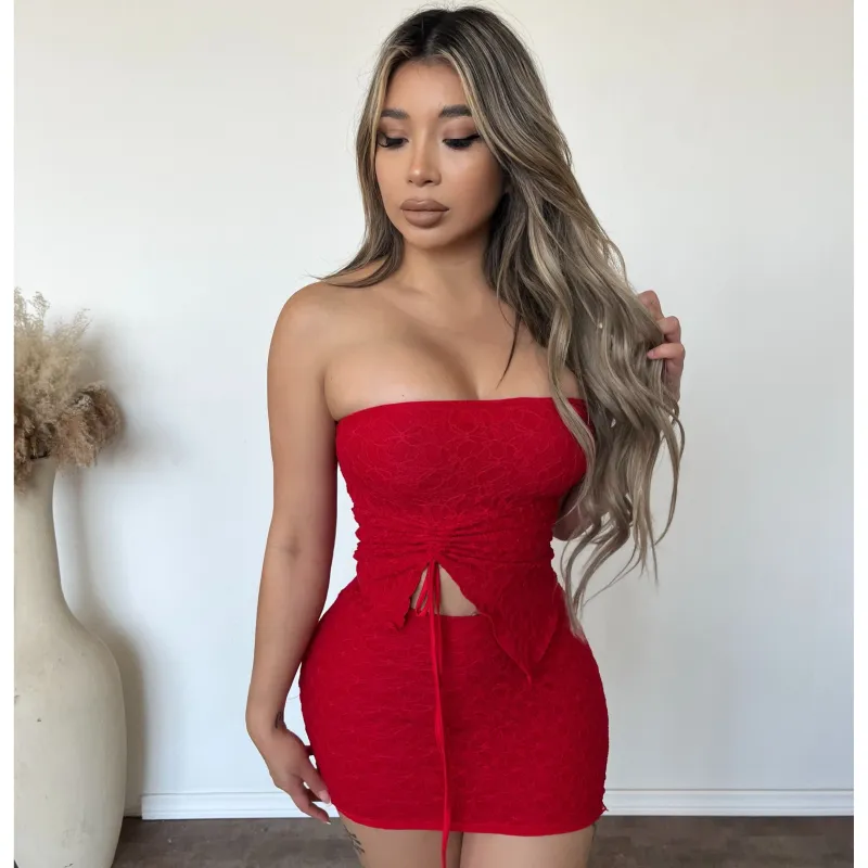 Luciana Lace Tube Top (Red) sold by OOTDFash