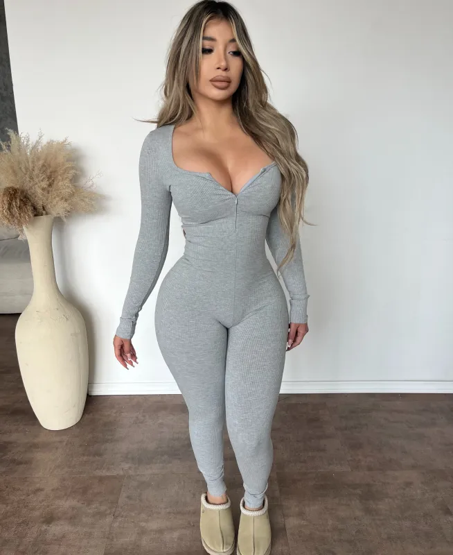 Priscilla Zipper Jumpsuit (H Grey) sold by OOTDFash