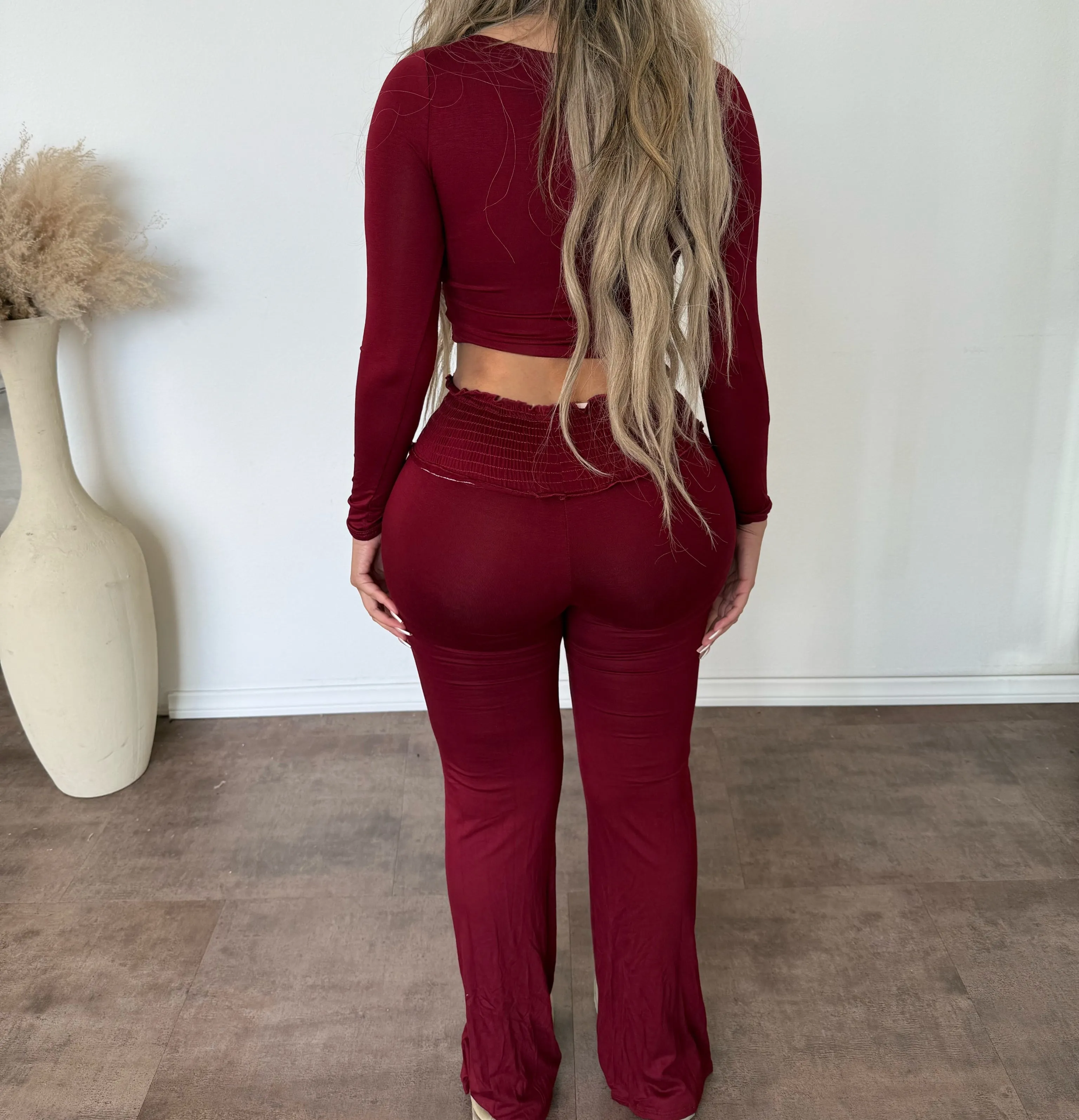 Hailey Crop W Flare Pants Set (Carbernet) sold by OOTDFash product image thumbnail 2