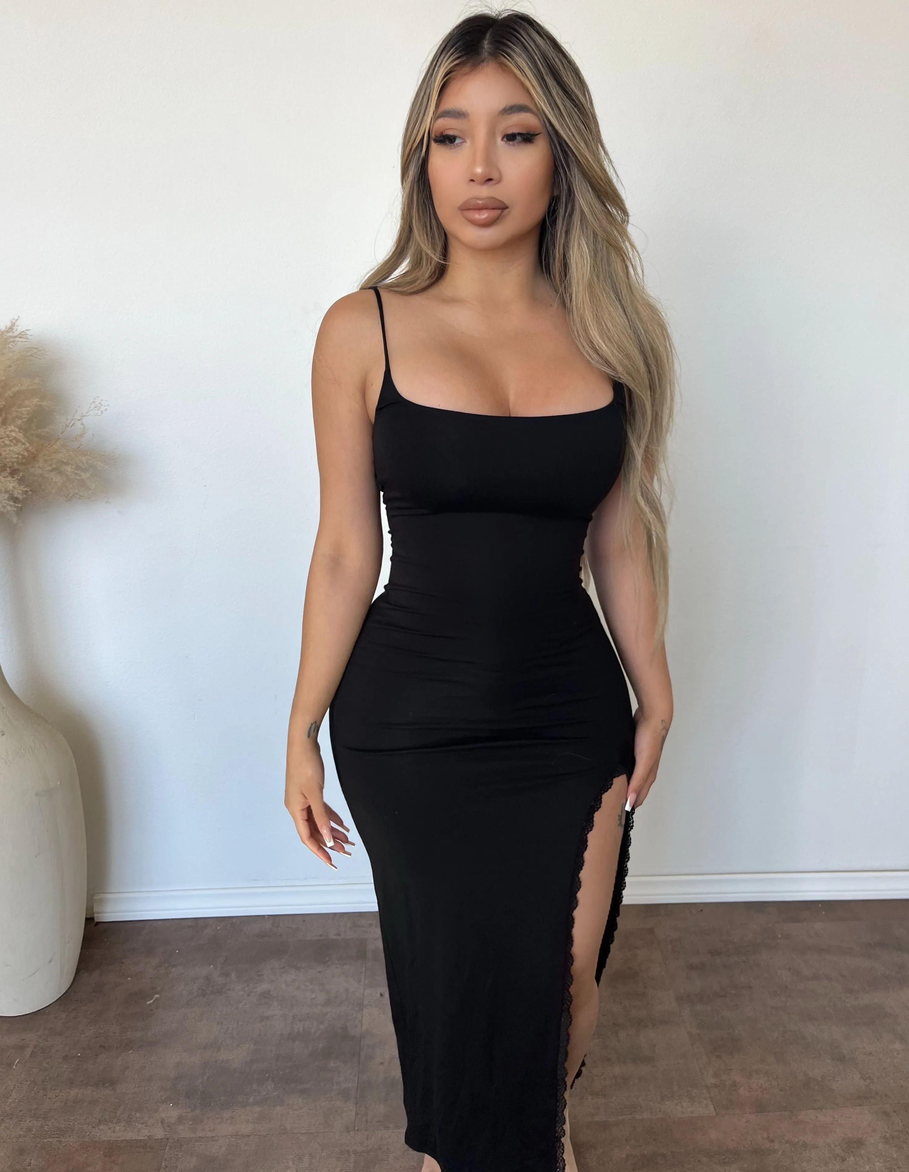 Selena Side Slit Maxi Dress (Black) sold by OOTDFash