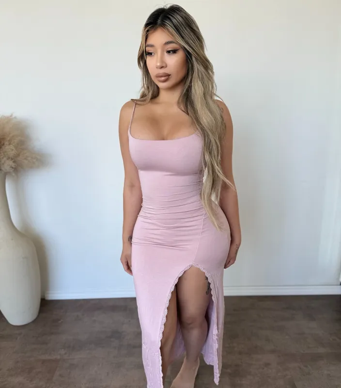 Selena Side Slit Maxi Dress (Dusty Lilac) sold by OOTDFash