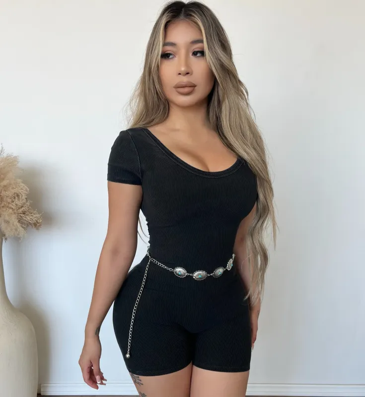 Bella Open Back Romper (Black) sold by OOTDFash