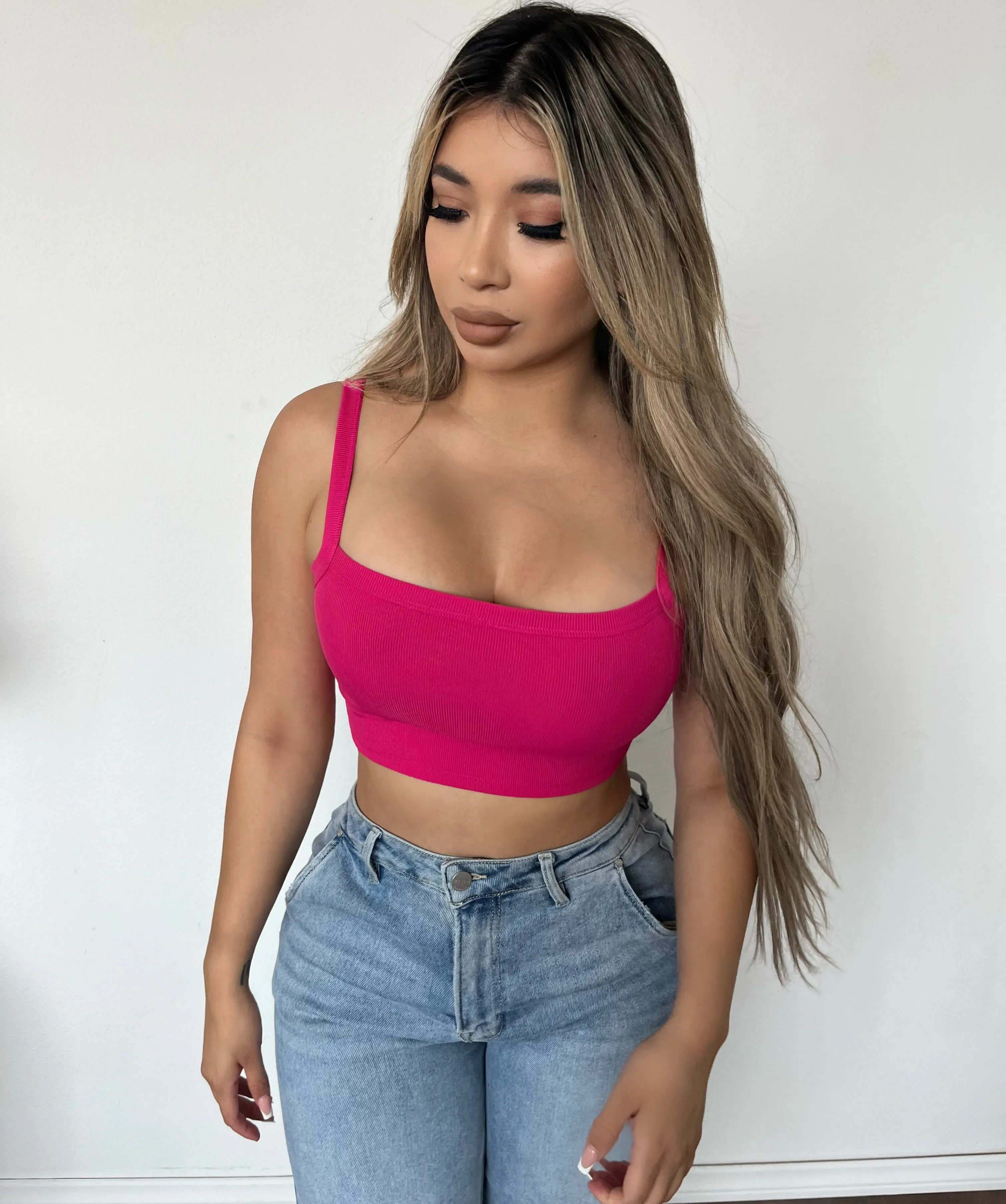 Adriana Crop Tank Top (V Fuchsia) sold by OOTDFash