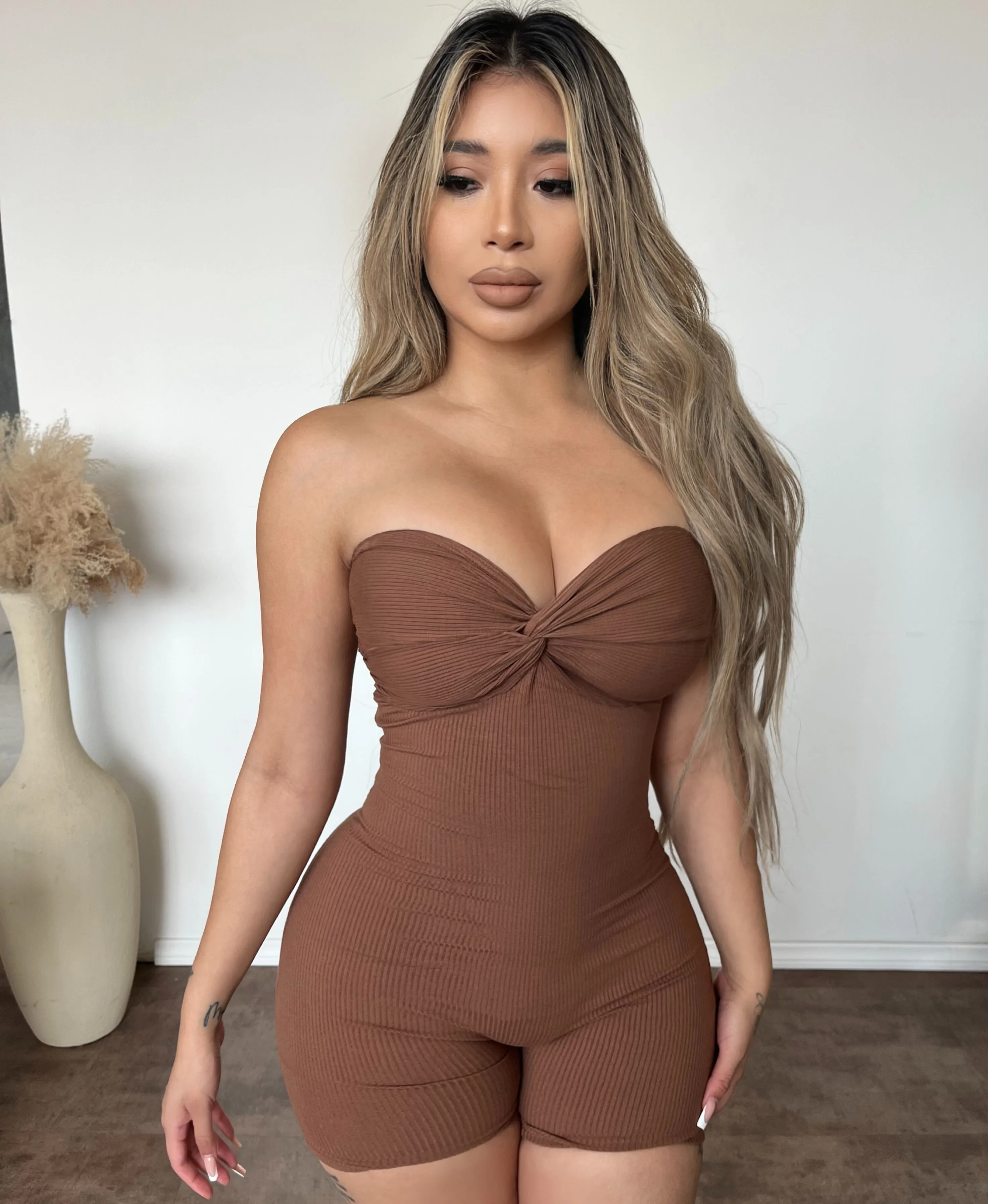 Wonda Twist Front Romper (Carob Brown) sold by OOTDFash