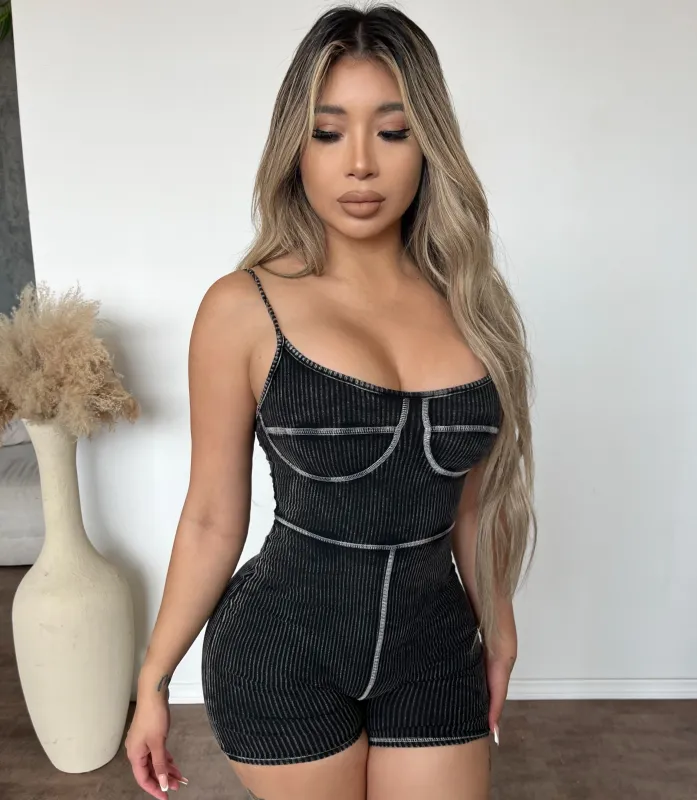 Tiffany Washed Romper (Black) sold by OOTDFash