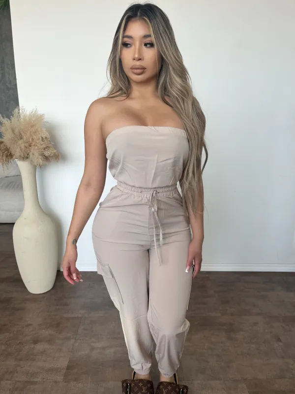 Isabella Jogger Jumpsuit (Milk Tea) sold by OOTDFash