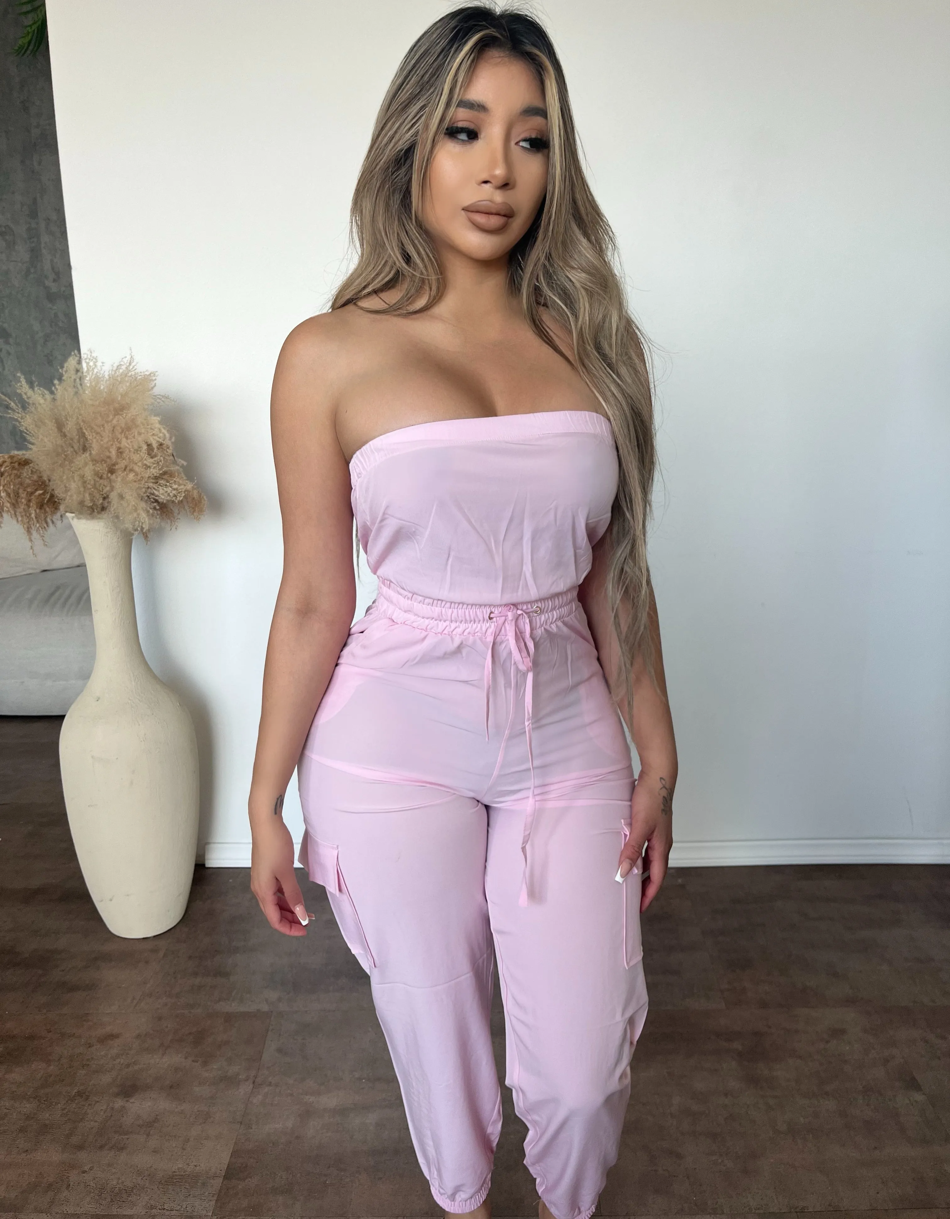 Isabella Jogger Jumpsuit (Pink Blossom) sold by OOTDFash