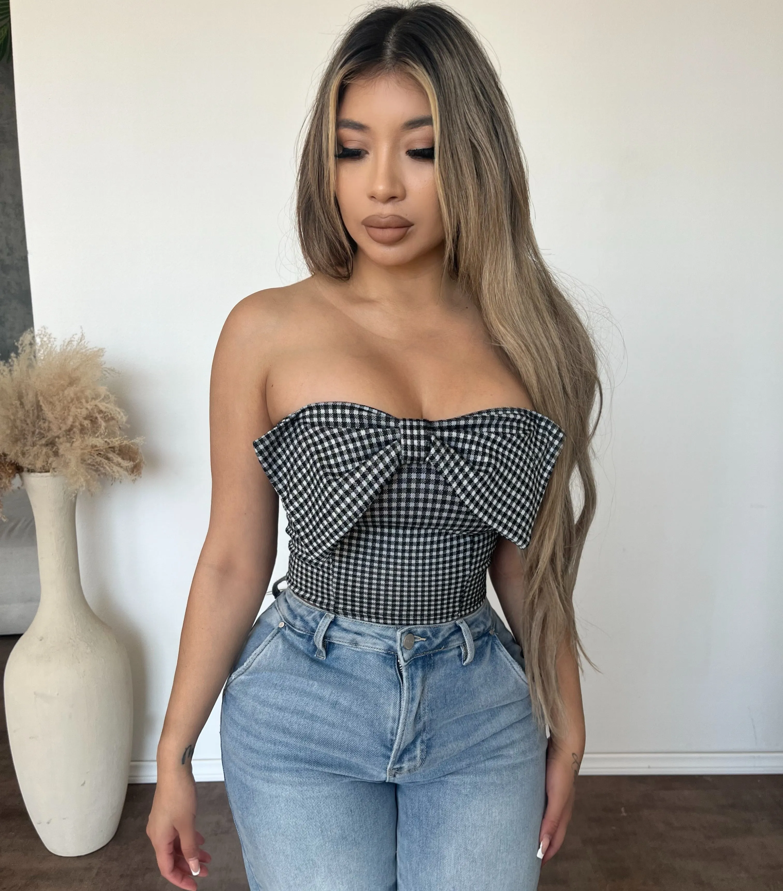 Jeniffer Bow Tube Top (Black/White) sold by OOTDFash