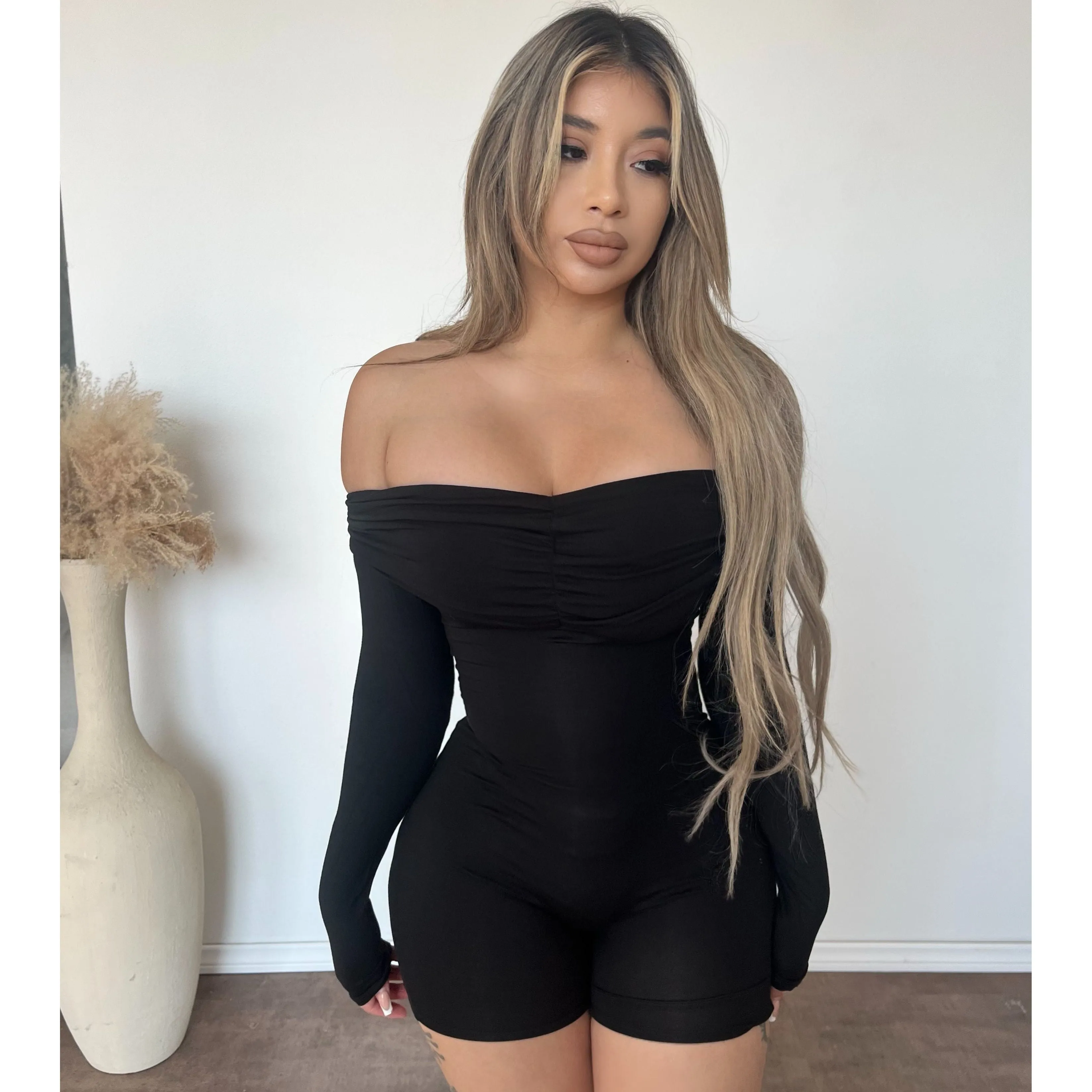Doreen Off Shoulder Romper (Black) sold by OOTDFash