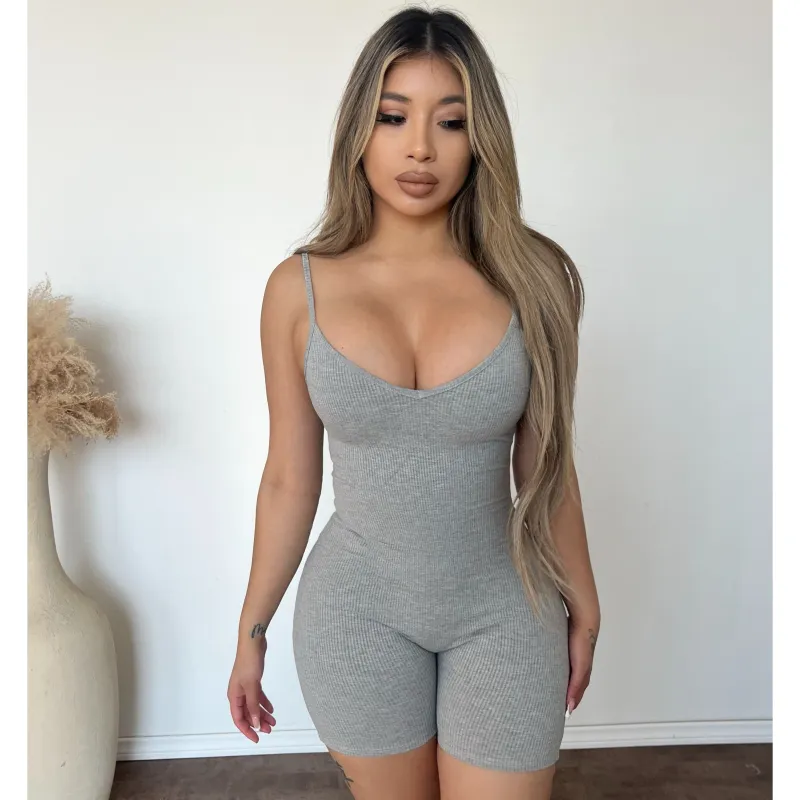 Lema V Neck Romper (H Grey) sold by OOTDFash