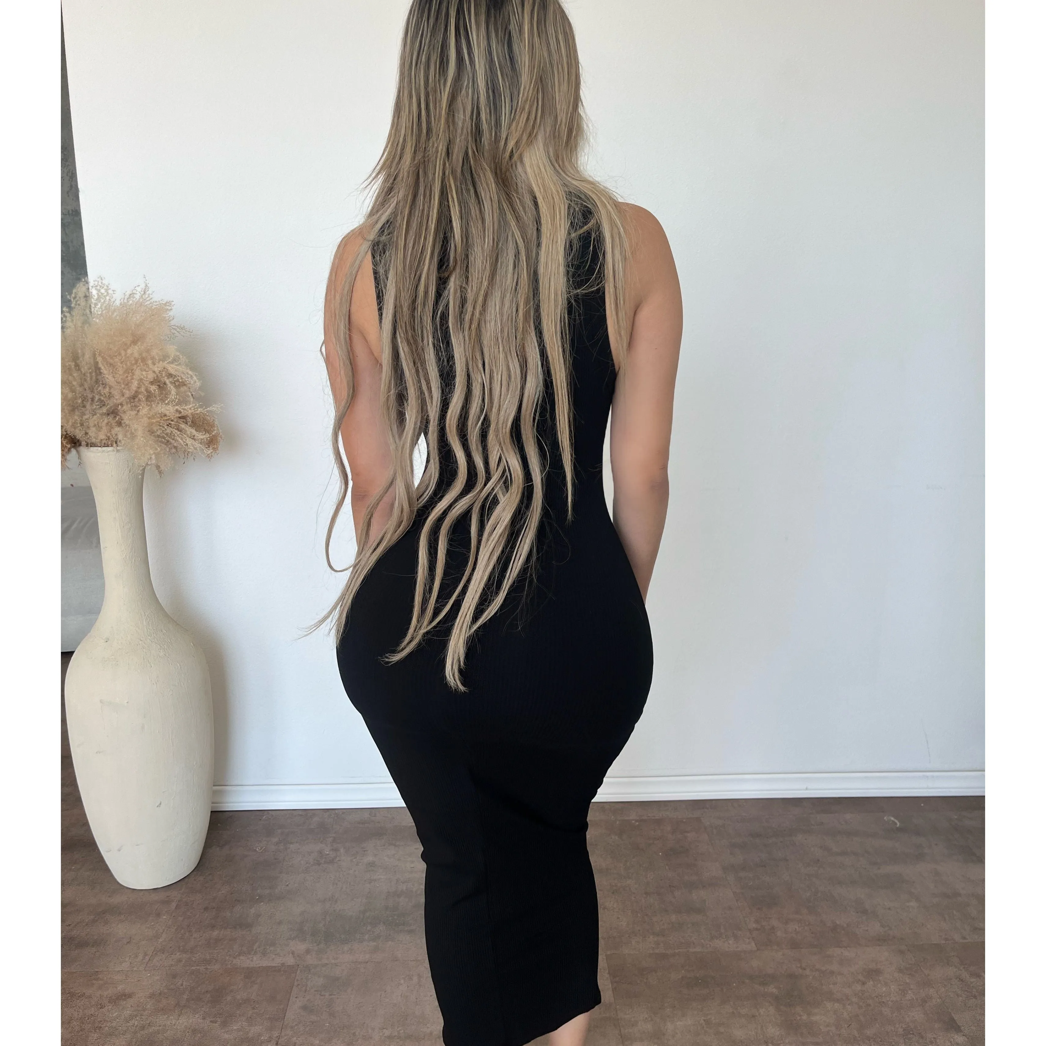 Chelsy Snatched Round Neck Midi Dress (Black) sold by OOTDFash product image thumbnail 2