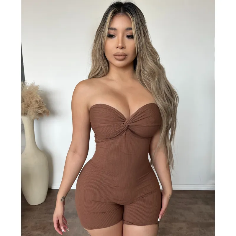 Wonda Twist Front Romper (Carob Brown) sold by OOTDFash