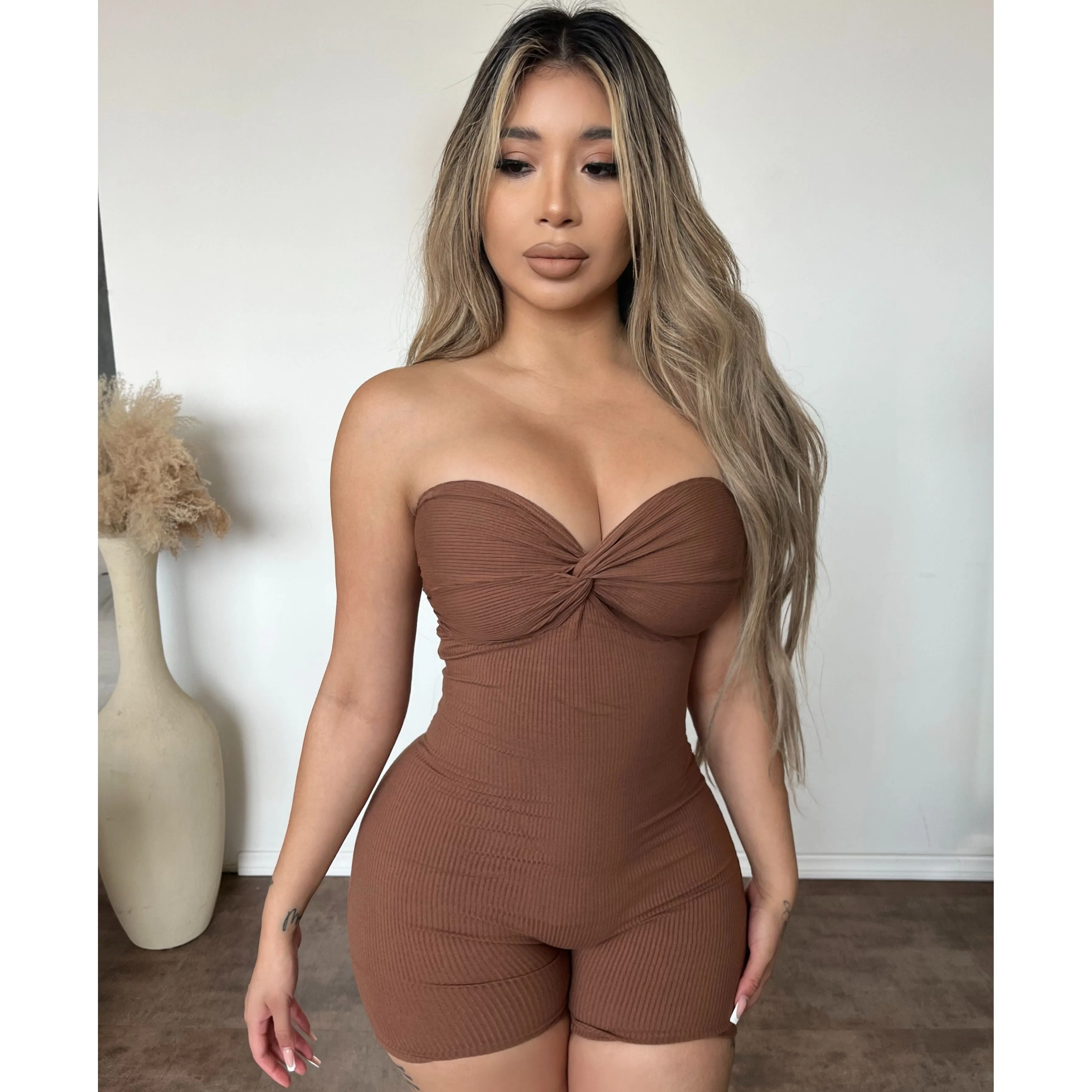 Wonda Twist Front Romper (Carob Brown) sold by OOTDFash