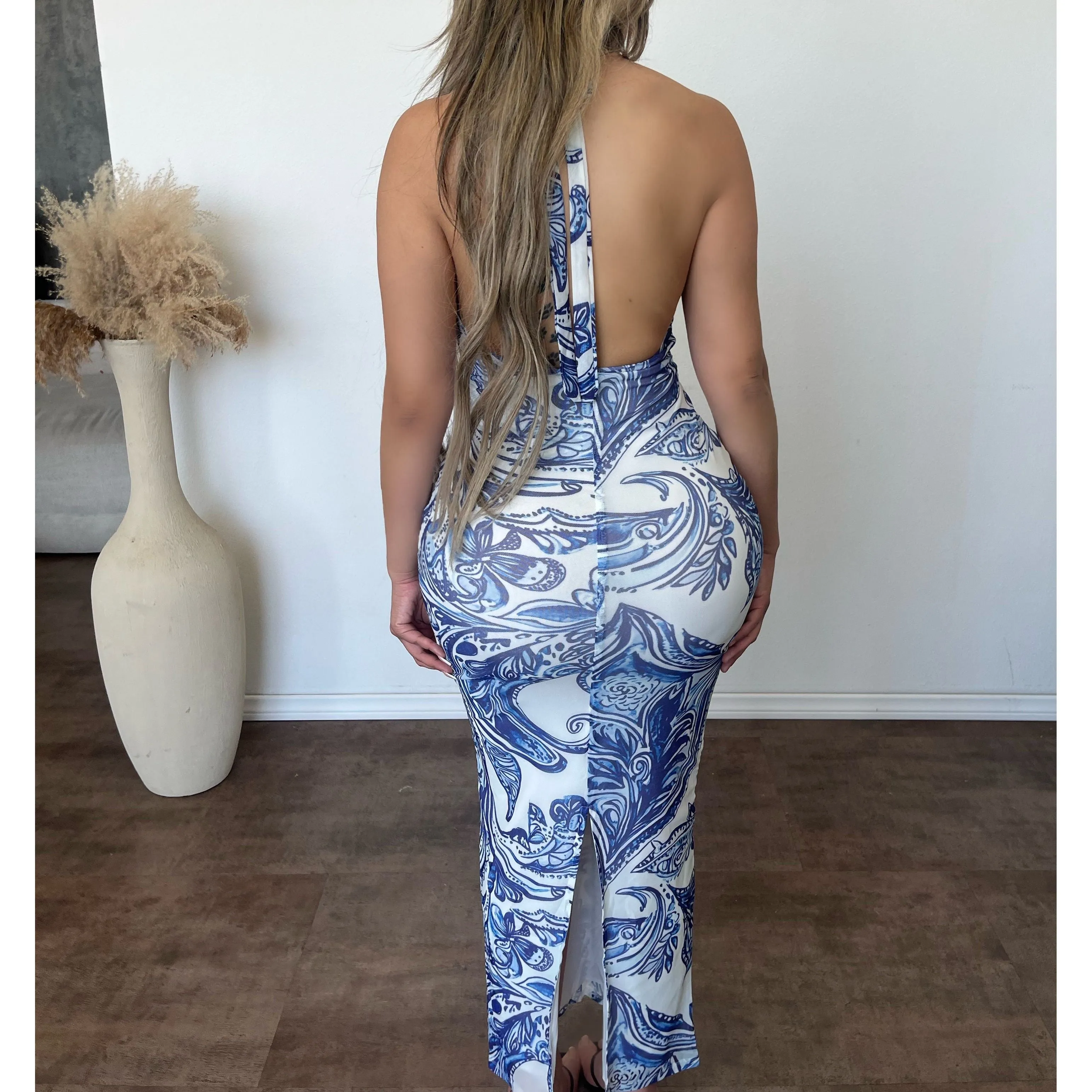 Riley Open Slit Dress (Blue) sold by OOTDFash product image thumbnail 2