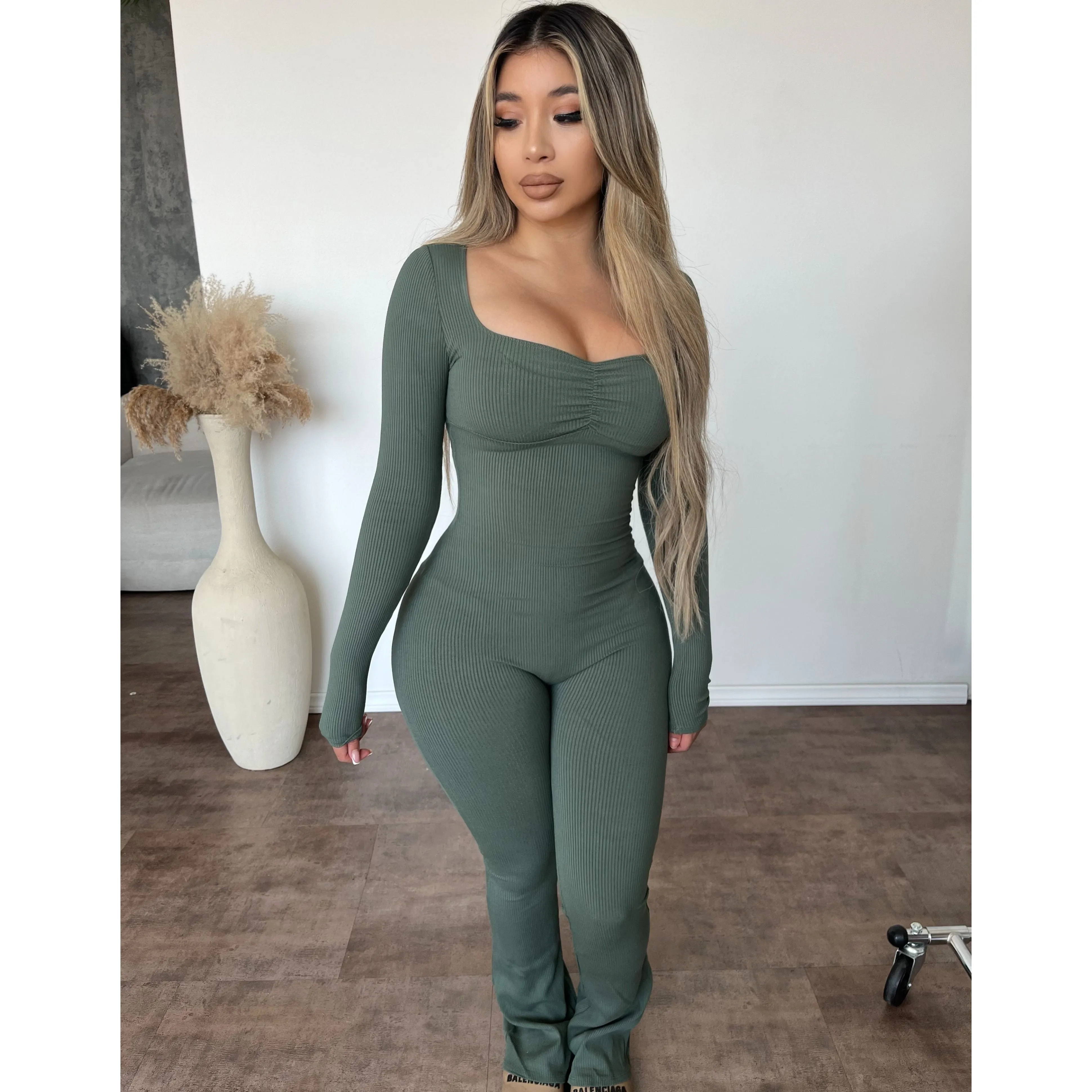 Vivi Long Sleeve Flare Jumpsuit (Kaumaia) sold by OOTDFash