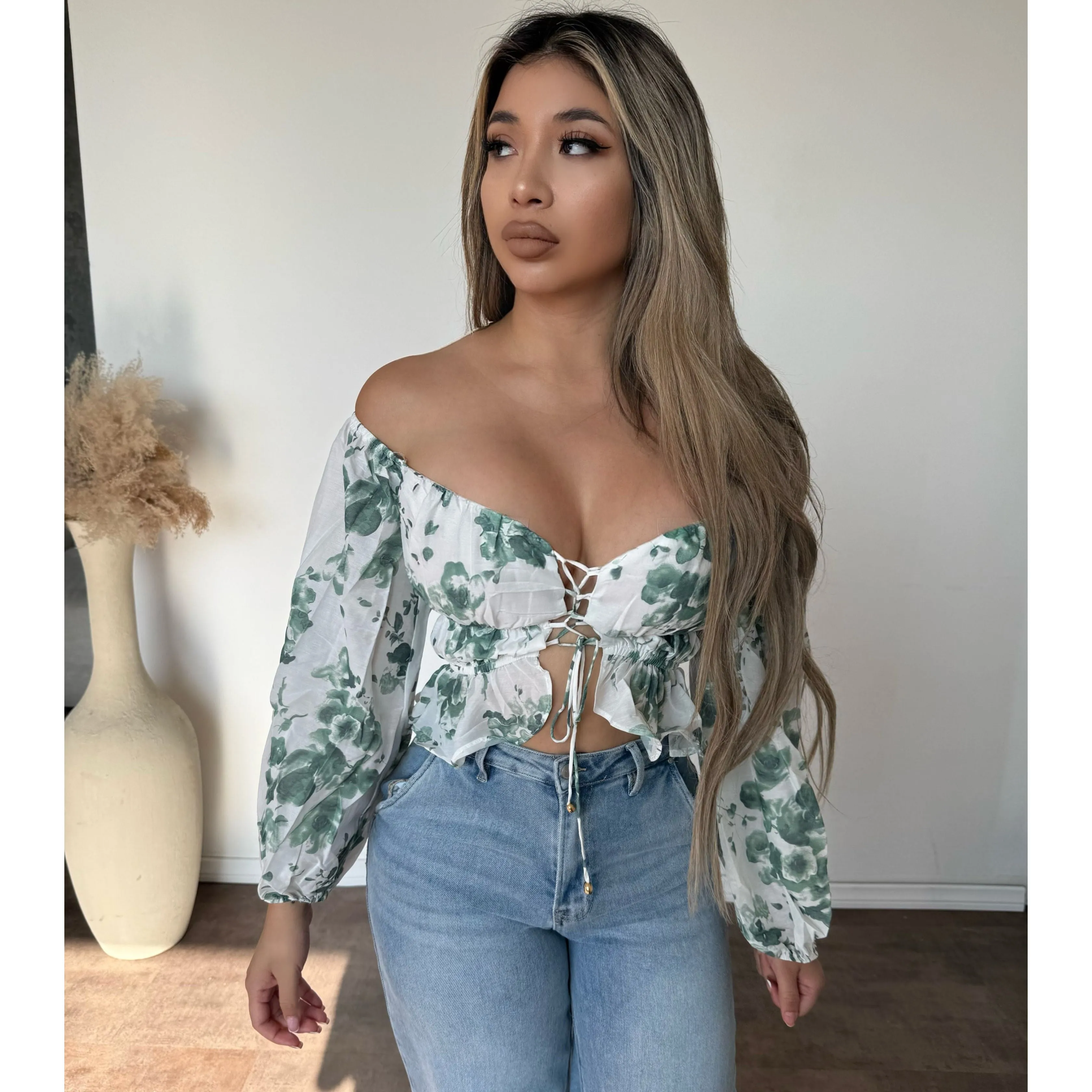 Dora Top (White/Green) sold by OOTDFash