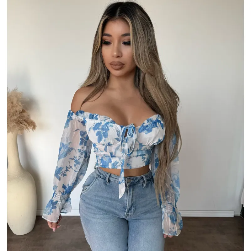 Sammy Top W Flowers (White/Blue) sold by OOTDFash