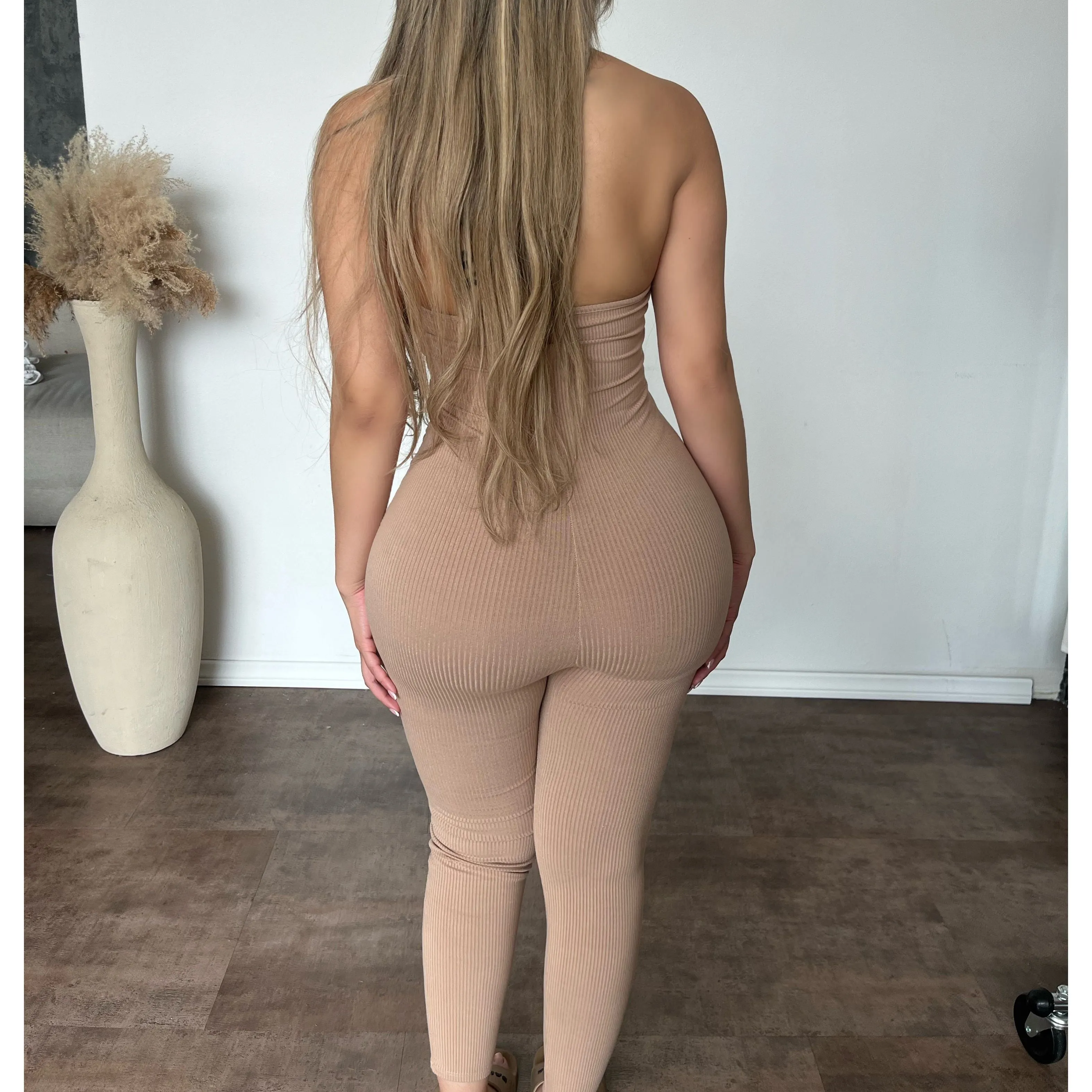 Hailey V Neck Sleeveless Jumpsuit (Sand) sold by OOTDFash product image thumbnail 2