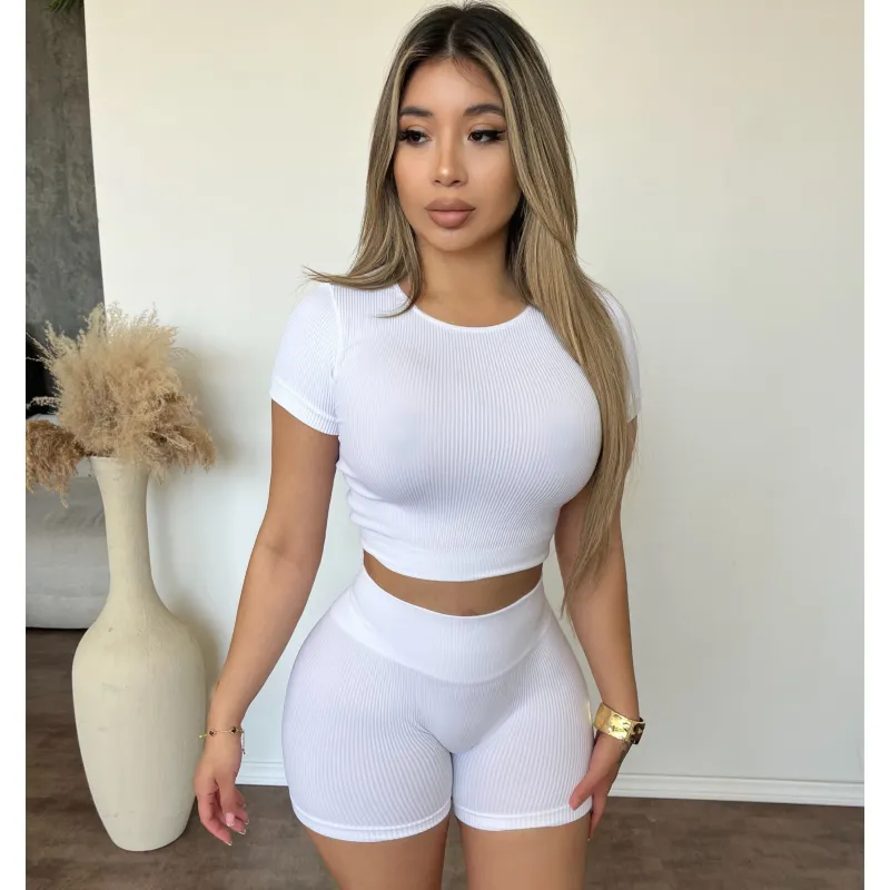 Sarah Ribbed Matching Set (White) sold by OOTDFash